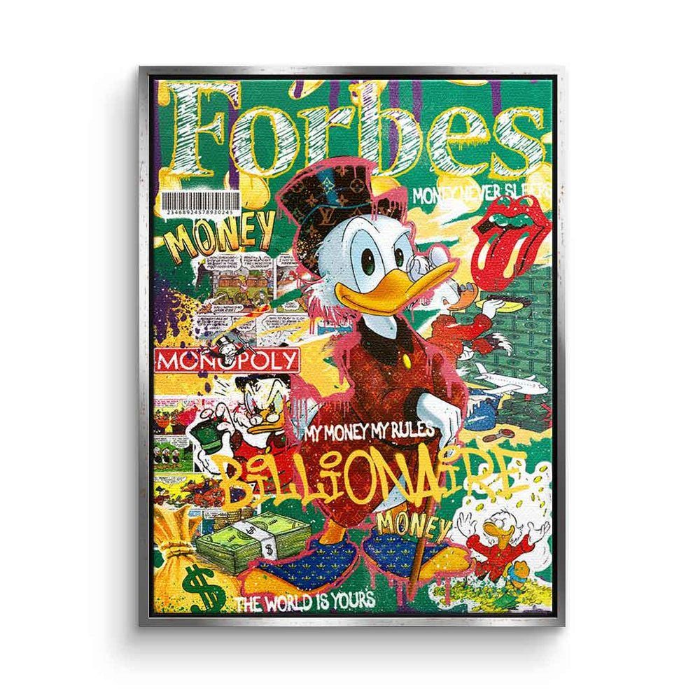 DOTCOMCANVAS® Leinwandbild, Leinwandbild Forbes Dagobert Duck Rahmen Comic Art DOTCOMCANVAS collage Pop silberner