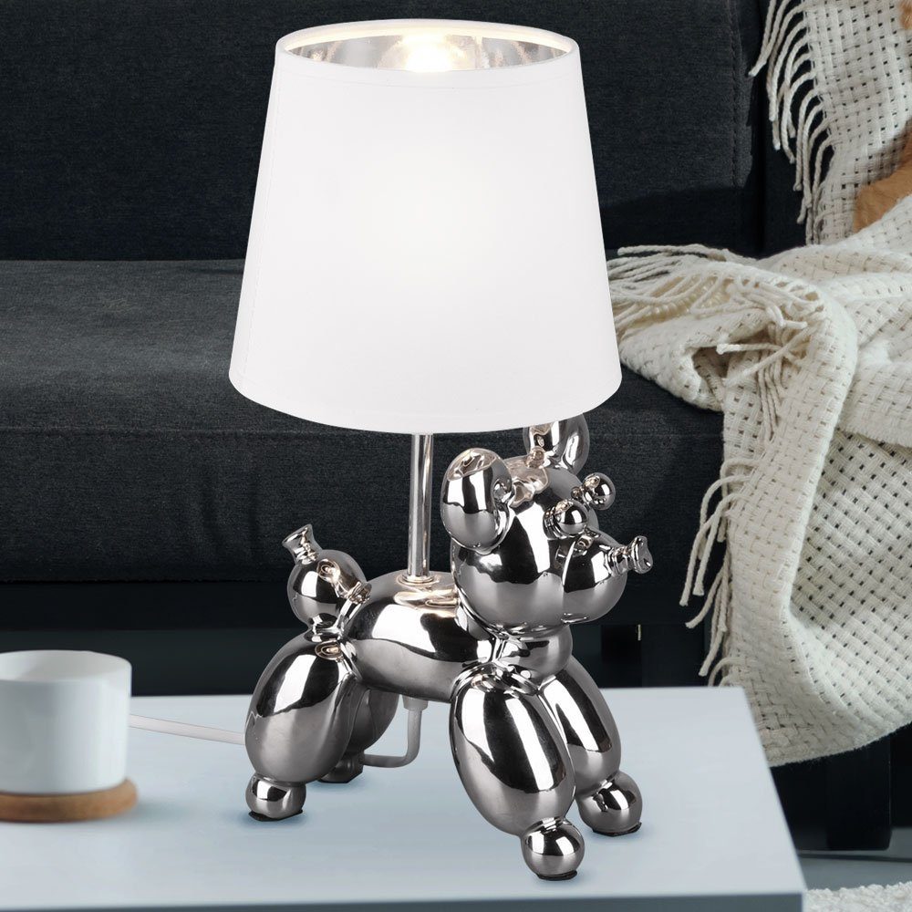 etc-shop LED Tischleuchte, Leuchtmittel Design FERNBEDIENUNG Farbwechsel, Textil Lampe Leuchte Tisch inklusive, Hunde Keramik Warmweiß
