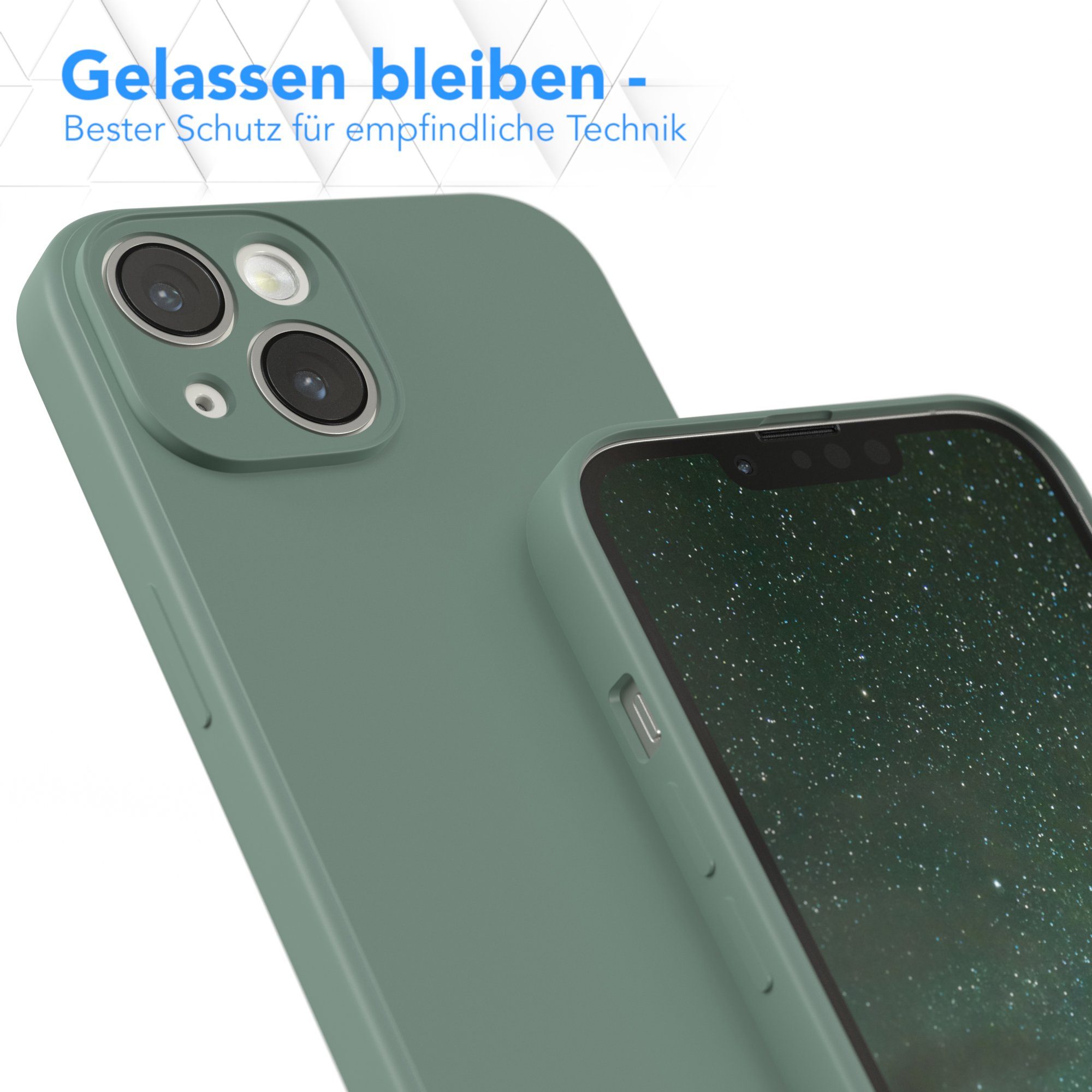 EAZY CASE Handyhülle für Apple iPhone 14 Hülle Silikon 6,1 Zoll, Schutzhülle mit Kameraschutz stoßfest telefonhülle Matt Dunkelgrün – Bild 4 von 5