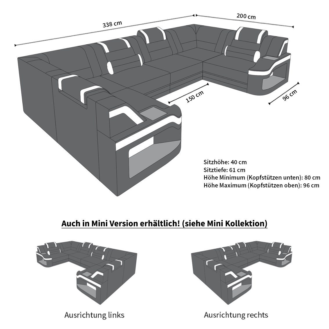 Mikrofaser Sofa Dreams Padua Form dunkelrot-schwarz Sofa, Couch Bettfunktion Stoffsofa Wohnlandschaft wahlweise Polster mit Stoff Design M U