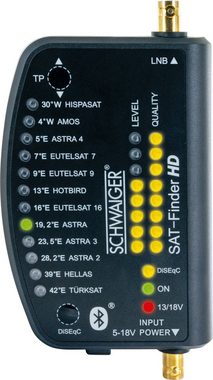 Schwaiger Satfinder SF9003BTAKKU (IP54, Stromversorgung über angeschlossenen Receiver oder Powerbank), detaillierte Anzeige der Signalstärke über App