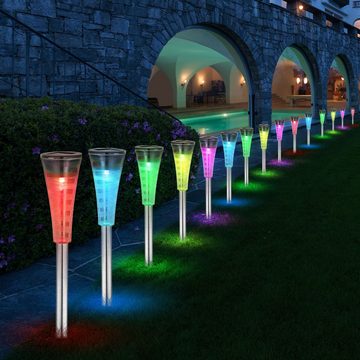 etc-shop LED Gartenleuchte, LED-Leuchtmittel fest verbaut, 7er Set RGB LED Außen Solar Lampen Garten Terrassen Farbwechsel Steck