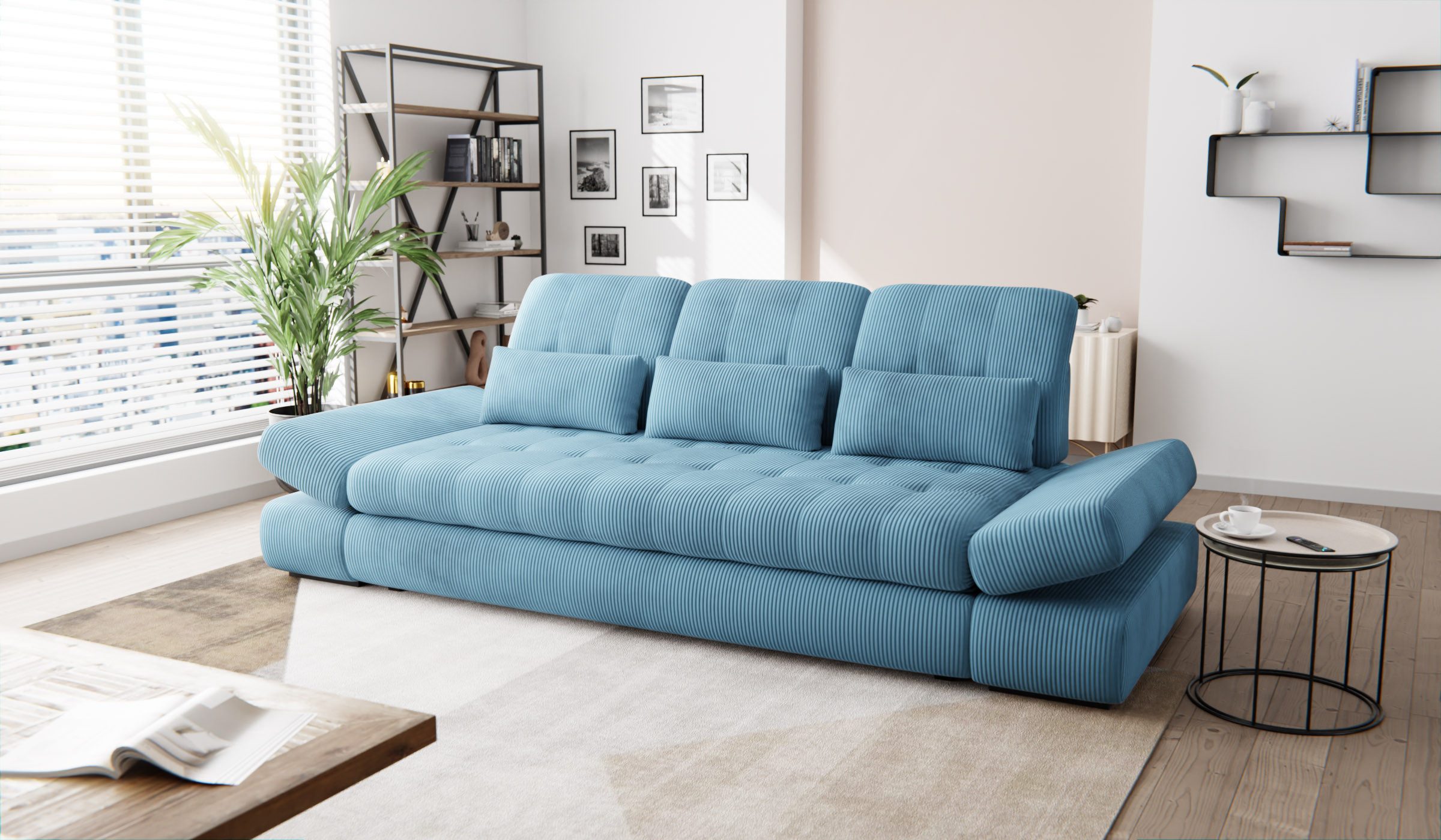Hygger Möbelhaus Big-Sofa Bronx XXL Couch Inkl. Sitztiefenverstellung, Arm, Kopfteilverstellung, Wahlweise mit Bettfunktion, Schlaffläche 165 cm, 3 Nierenkissen., Der Rahmen ist verstärkt, Hergestellt in Europa