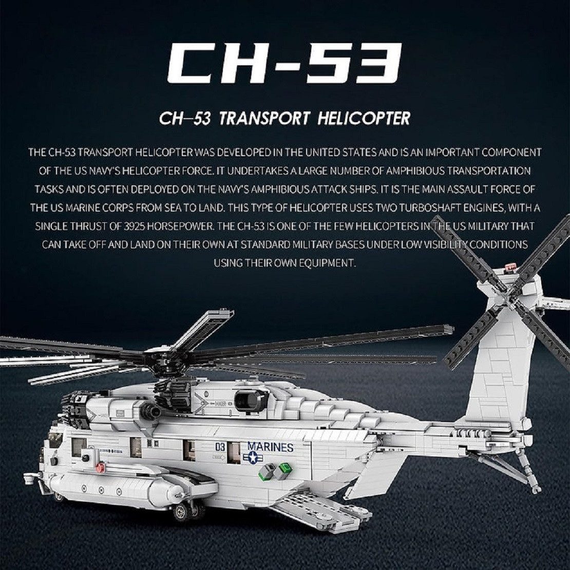 Reobrix 33037 CH-53E Transporthubschrauber Konstruktions-Spielset, (2192 St) – Bild 3 von 5
