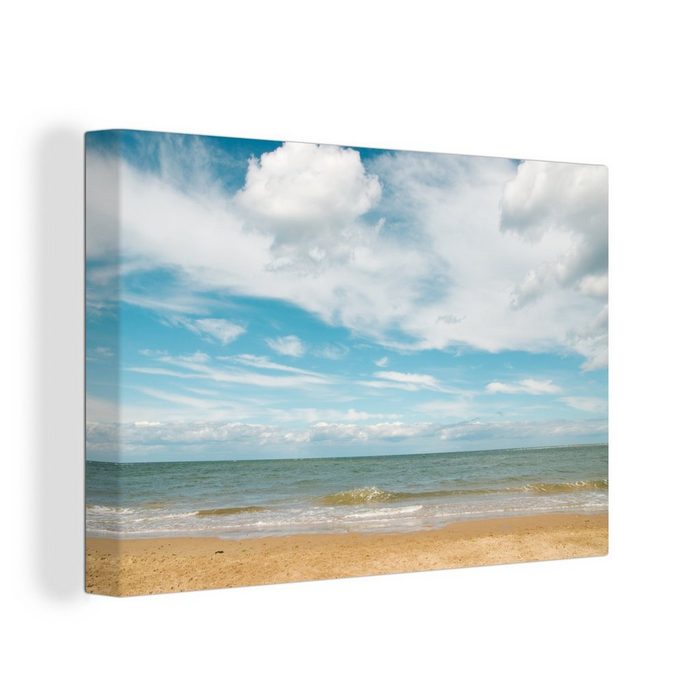 OneMillionCanvasses® Leinwandbild Strand - Sommer - Wolken (1 St) Wandbild Leinwandbilder Aufhängefertig Wanddeko