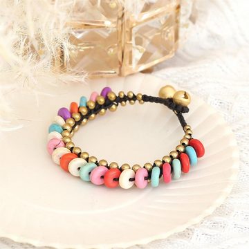Made by Nami Perlenarmband Boho Damen mit Türkisen Perlen und weißen Steinen Hippie Accessoires, Geschenke für Frauen 16 + 4 cm Länge