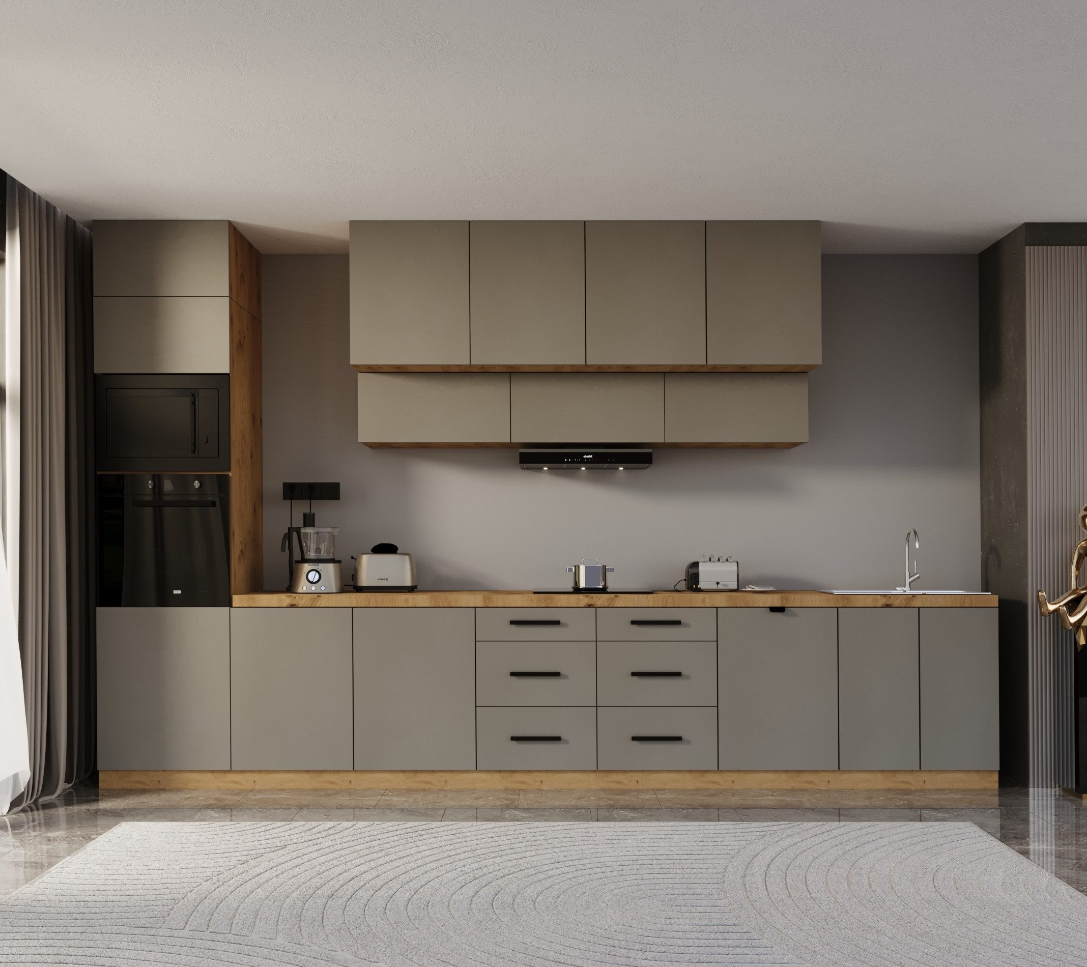 ROYAL24_MARKT Küchenzeile - KL8-M440 - Langen Grau / Beige / Artisan Eiche Matt, (Komplett Set), Edles Material - Zeitlos - Elegant
