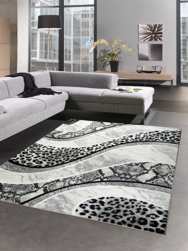 Carpetia Teppich Designer Teppich Wohnzimmerteppich Leopard creme grau schw günstig online kaufen