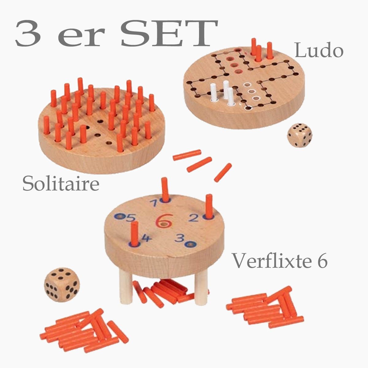 goki Spielesammlung Spiele-Klassiker-3er-Set-in-Baumwollbeuteln, Reisespiele,Die verflixte 6,solitär,ludo, Rasante Würfel- & Steckspiele – perfekt für CAMPING