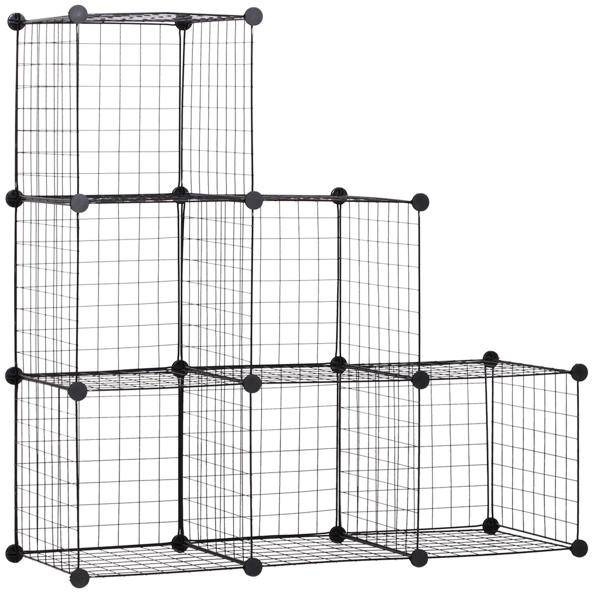 MC Star Steckregal Regalsystem mit 6 Fächern, DIY Würfelregal aus Drahtgitter, Stufenregal für Wohnzimmer, Schlafzimmer, Schwarz, 109 x 37 x 109 cm