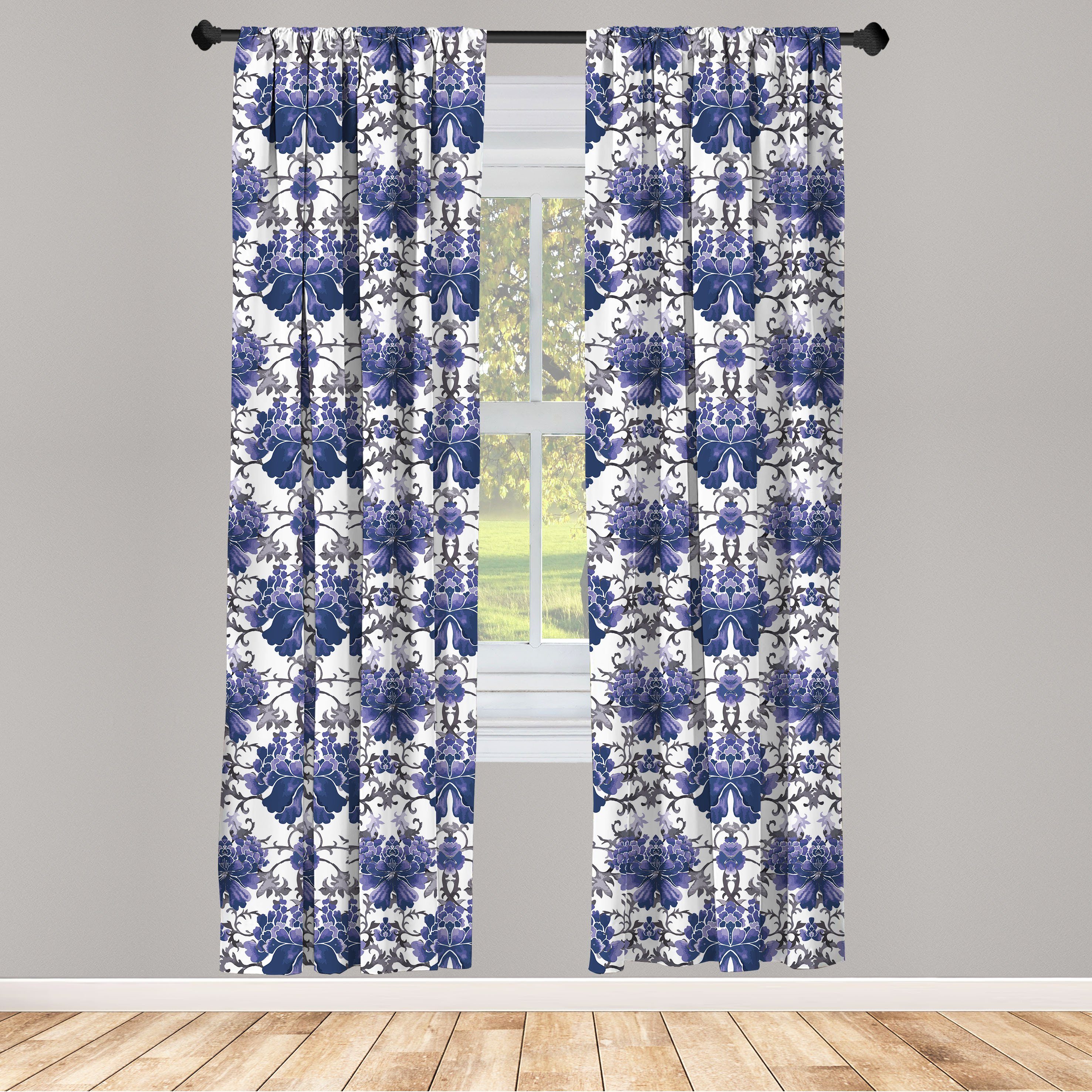 Gardine Vorhang für Wohnzimmer Schlafzimmer Dekor, Abakuhaus, Microfaser, Blumen Symmetrische Oriental Natur