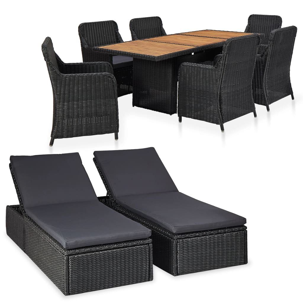 vidaXL Gartenmöbelset, Material PolyRattan, pulverbeschichteter Stahl