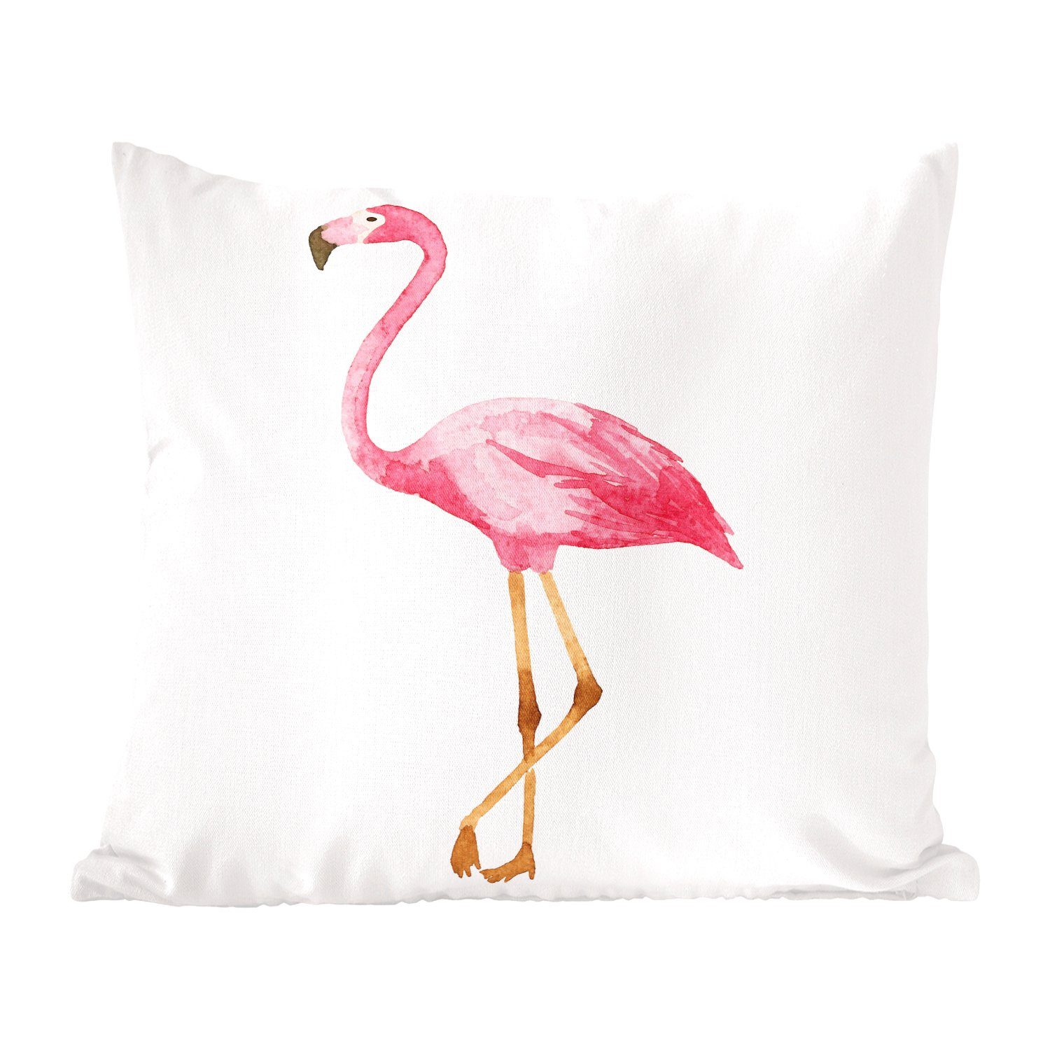 MuchoWow Dekokissen Flamingo - Aquarell - Rosa, Zierkissen mit Füllung für Wohzimmer, Schlafzimmer, Deko, Sofakissen