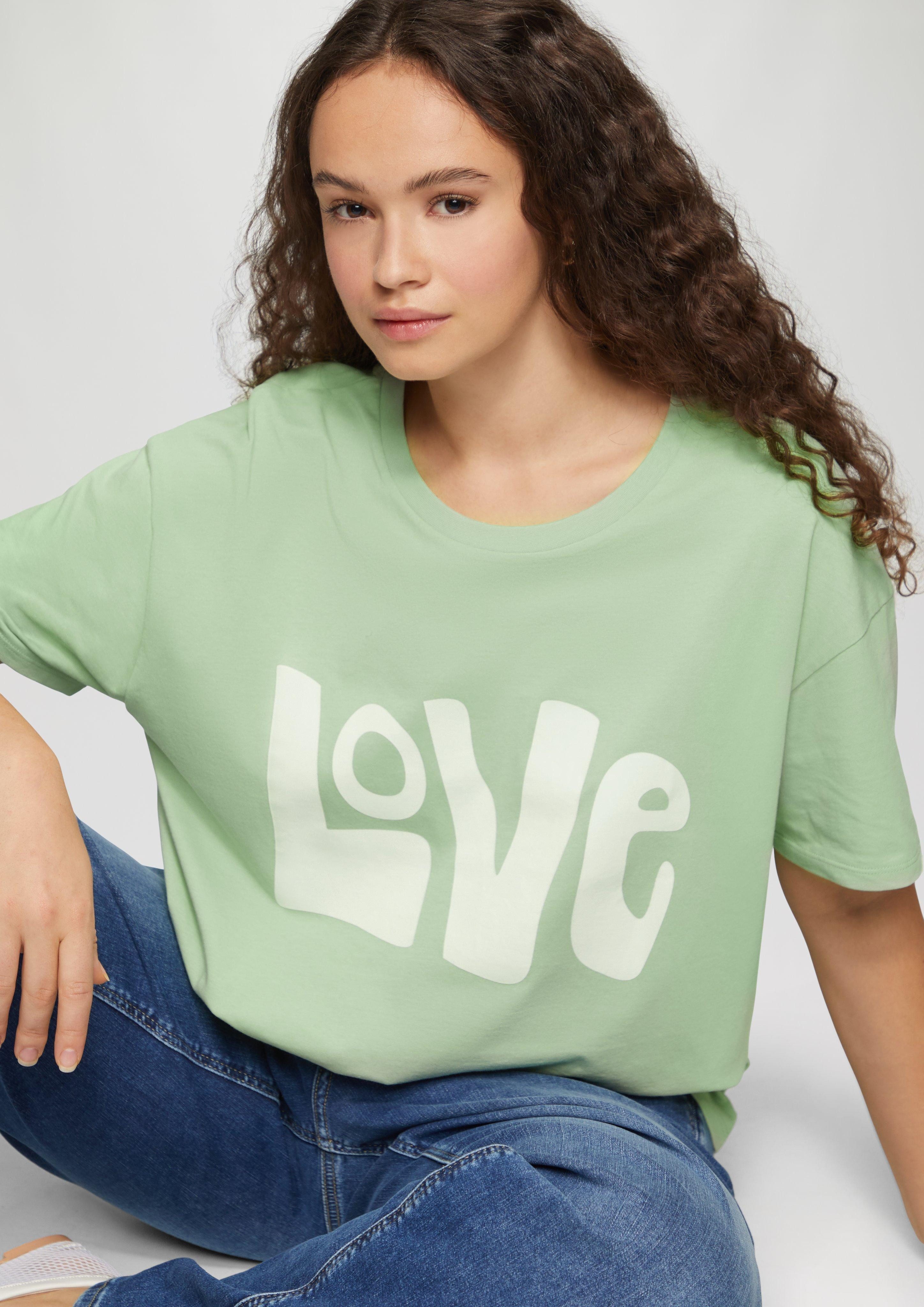 QS Kurzarmshirt Printshirt mit überschnittener Schulter günstig online kaufen