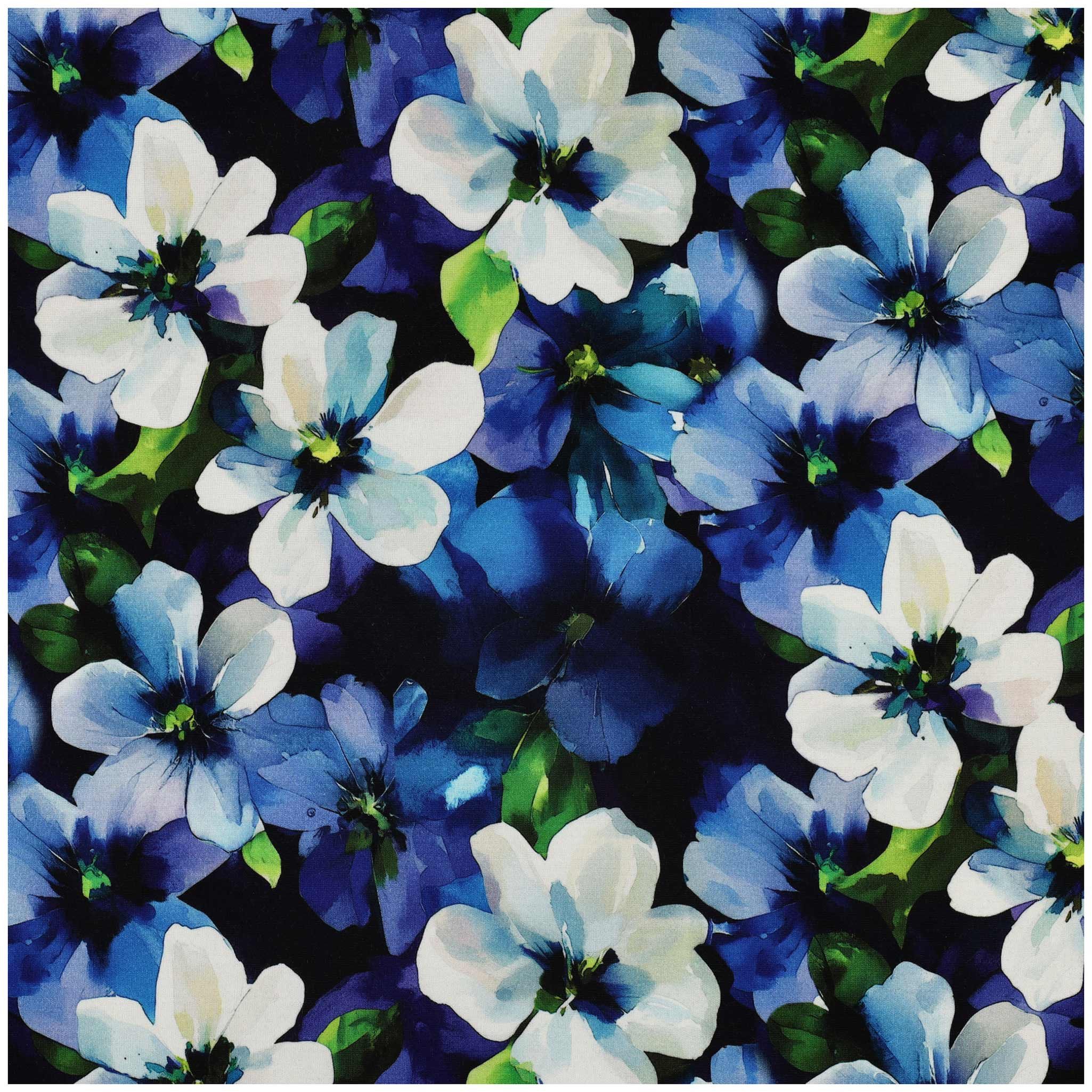 maDDma Stoff Punta di Roma Flower ab 0,5 m x 158 cm Viskose-Stoff Jersey Meterware, schwarz