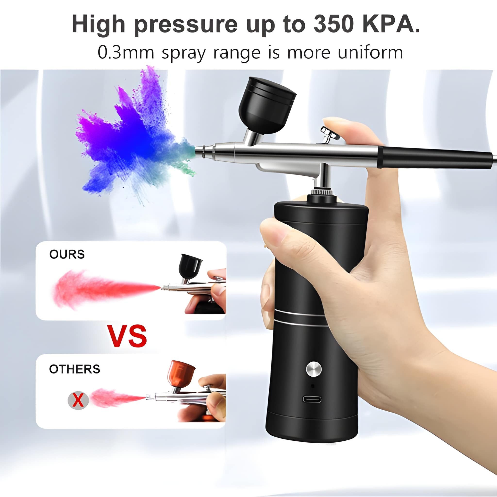 Athlix Airbrush-Kompressor Airbrush mit Kompressor zum Nagellackieren kabellos Sprühpistole, 360 kPa Luftdruck - Ideal für feine Detailarbeiten – Bild 4 von 5