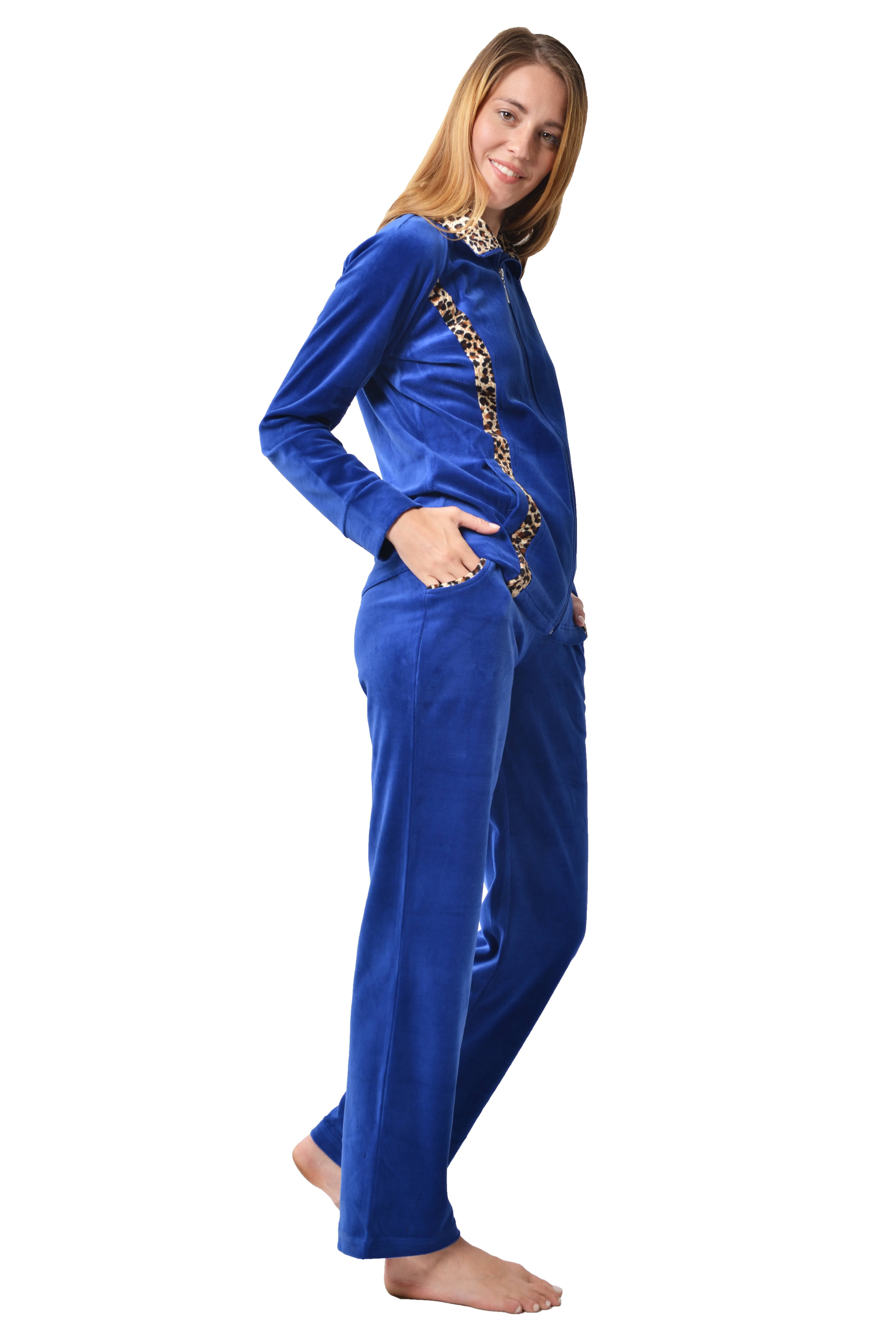 RAIKOU Hausanzug Nicki Velours Damen Hausanzug Freizeitanzug Jogginganzug (mit Reißverschluss und Leo Print, 2 tlg) weiche Baumwolle-Polyester-Gemisch