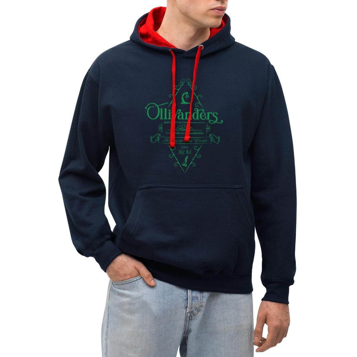 Hoodie Harry Potter Ollivanders Geschäft Grünes Logo Unisex Kontrast Hoodie