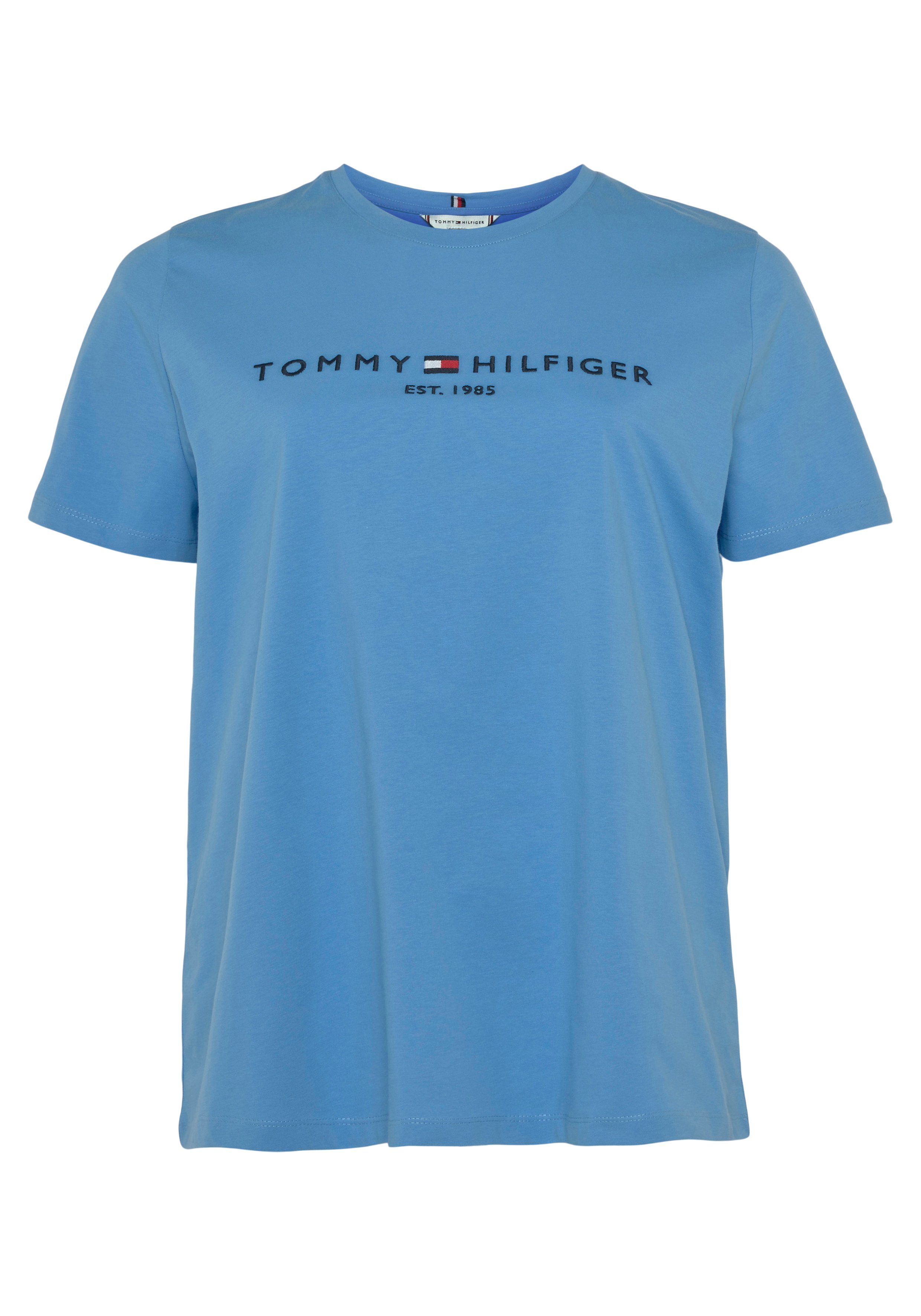 Tommy Hilfiger Curve T-Shirt CRV REGULAR HILFIGER C-NK TEE SS (1-tlg) PLUS SIZE CURVE,mit Tommy Hilfiger Logo-Stickerei auf der Front blau