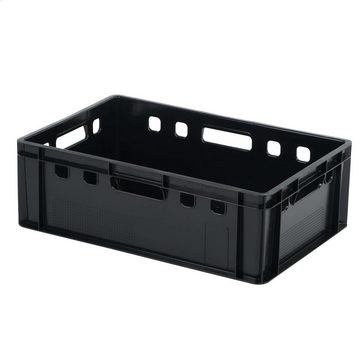Logiplast Transportbehälter 4 E2-Kisten schwarz mit Deckel in grau, (Spar-Set, 4 Stück), Lebensmittelecht, leicht zu reinigen, stapelbar, robust