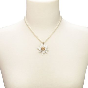 Alpenflüstern Collier Perlen-Trachtenkette Greta mit Strass-Edelweiß groß (creme-weiß), - Damen-Trachtenschmuck Dirndlkette