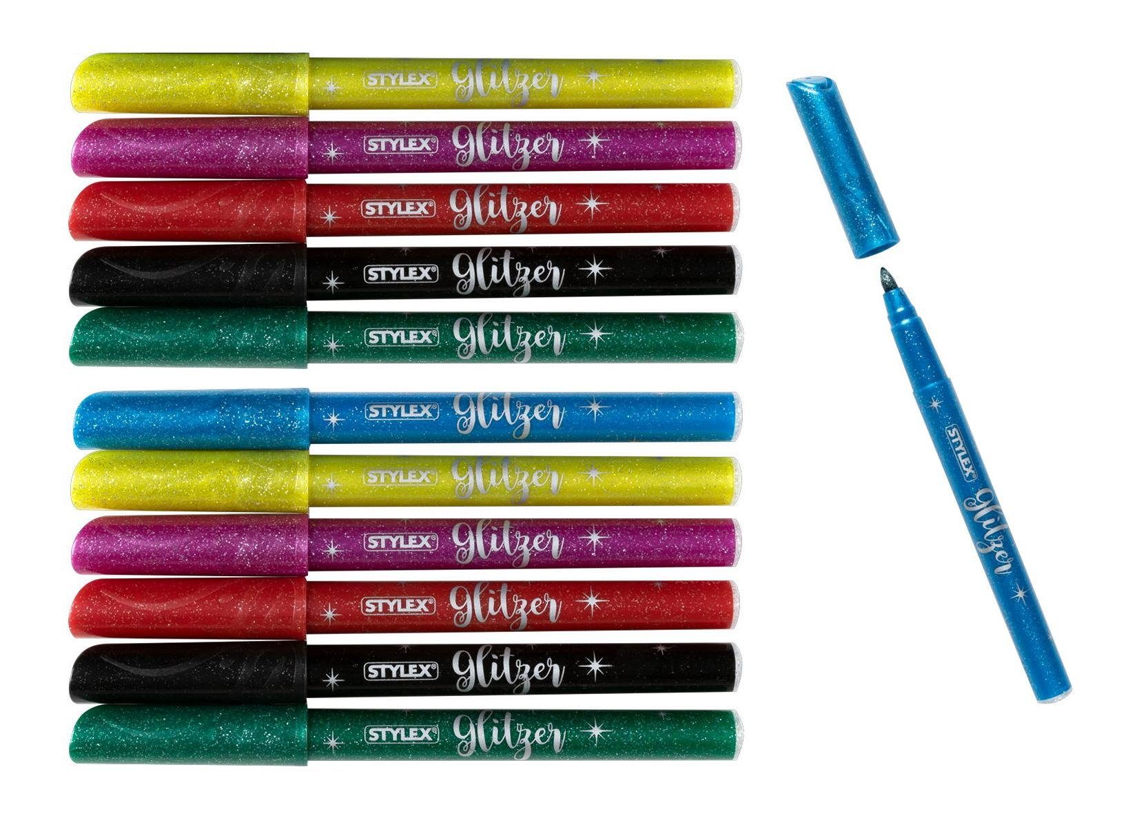 Faserstift 12 Fasermaler "Glitzer" / 6 verschiedene Farben