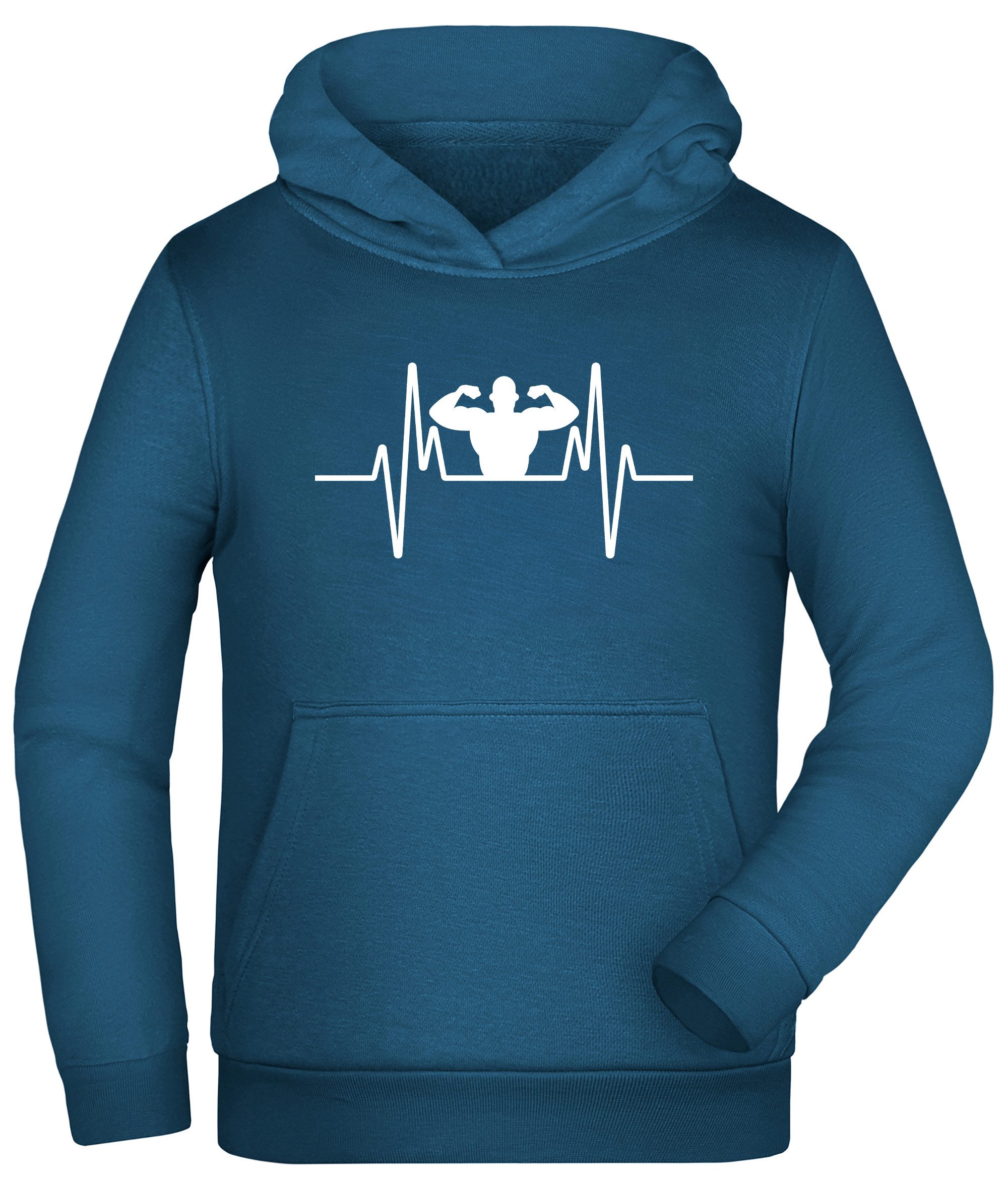 MyDesign24 Hoodie Kinder Hoodie - Herzschlaglinie mit Bodybuilder Motiv EGK Kapuzen Pulli petrol blau i567