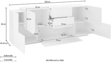 möbelando Sideboard Coro (BxHxT: 220x86x45 cm), in anthrazit matt/Oak mit 2 Schubladen und 4 Türen