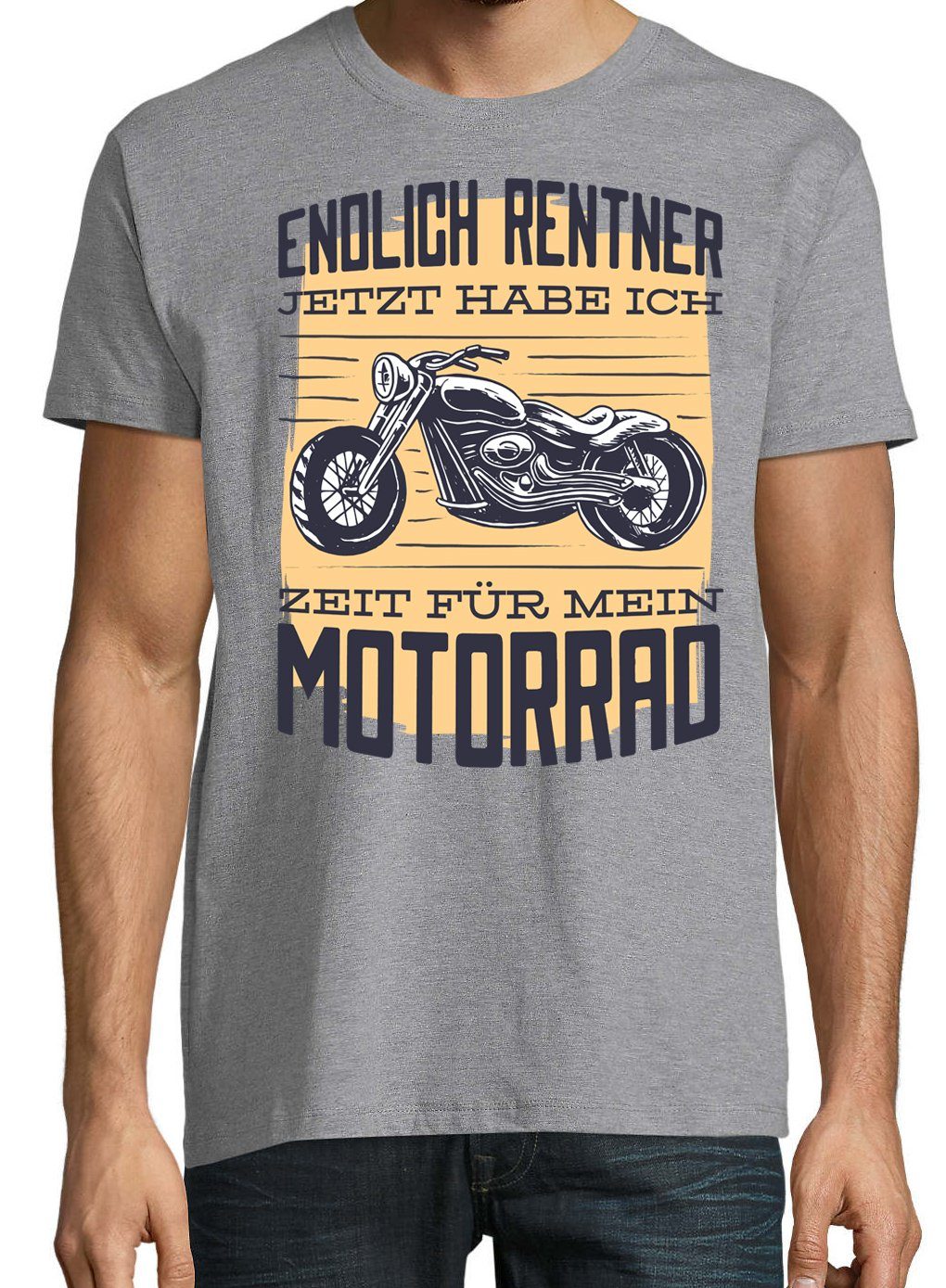 Youth Designz T-Shirt Endlich Rentner Shirt Herren mit Mein Motorrad Zeit Und Bike Für Frontprint Grau trendigem