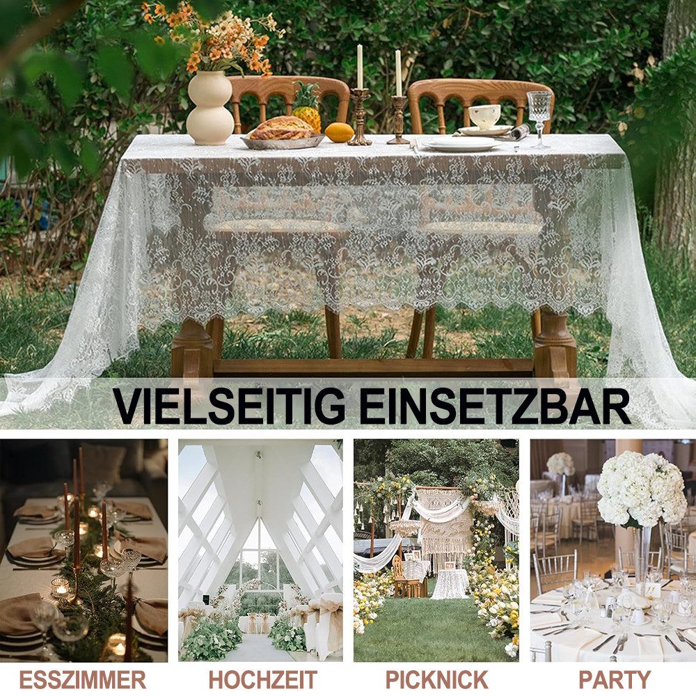 Diwzbyn Tischläufer Tischdecke Spitze,Weiße Spitze Tischdecke in Spitzenauflage Vintage, 150x300CM,Hochzeits-Tischdecke, für Esszimmer, Küche und Party – Bild 5 von 5
