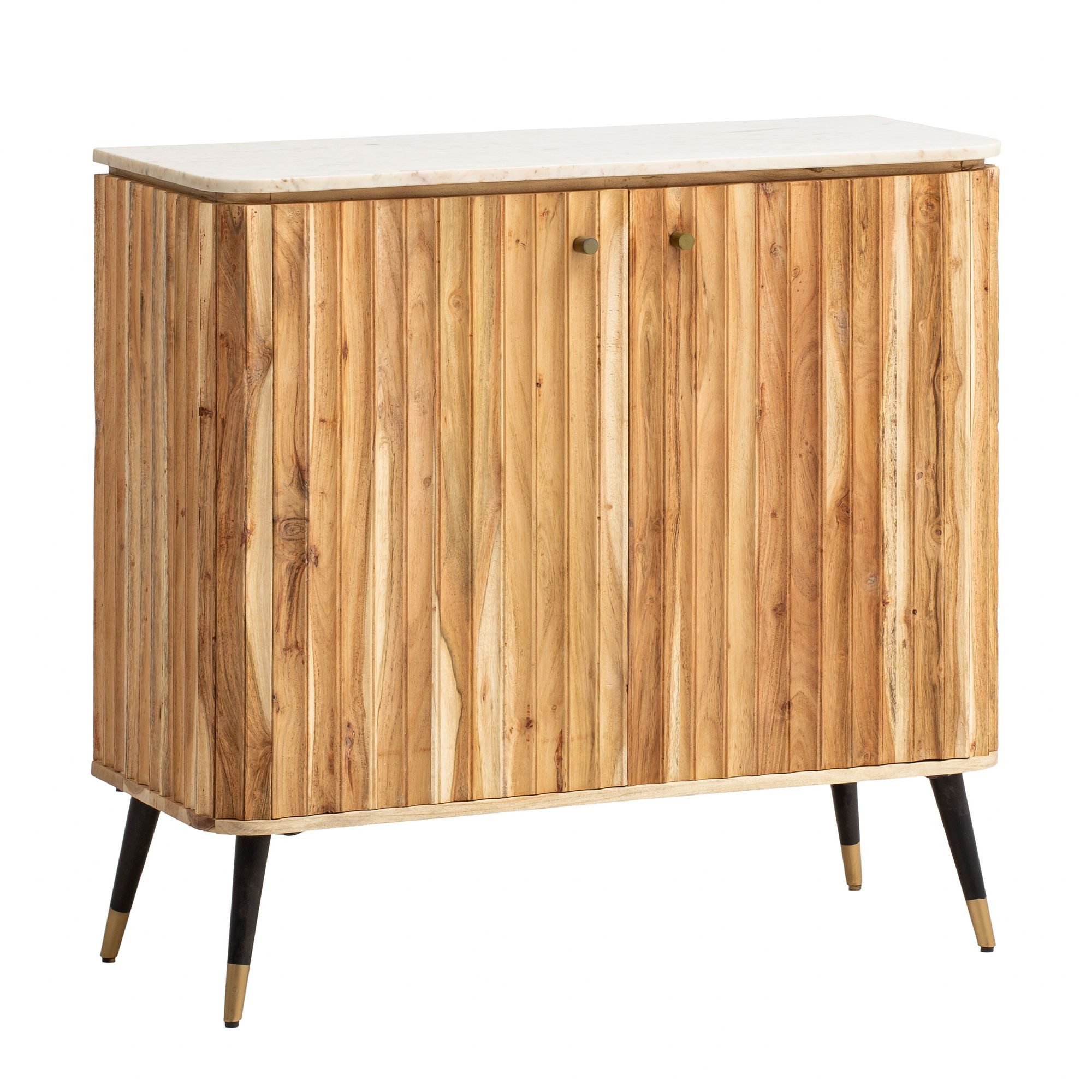 Wohnling Barschrank WL7.156 (Hausbar Akazie Massivholz 95x90x41 cm mit Türen) Weinbar Echter Marmor, Barschrank, Bar Buffet