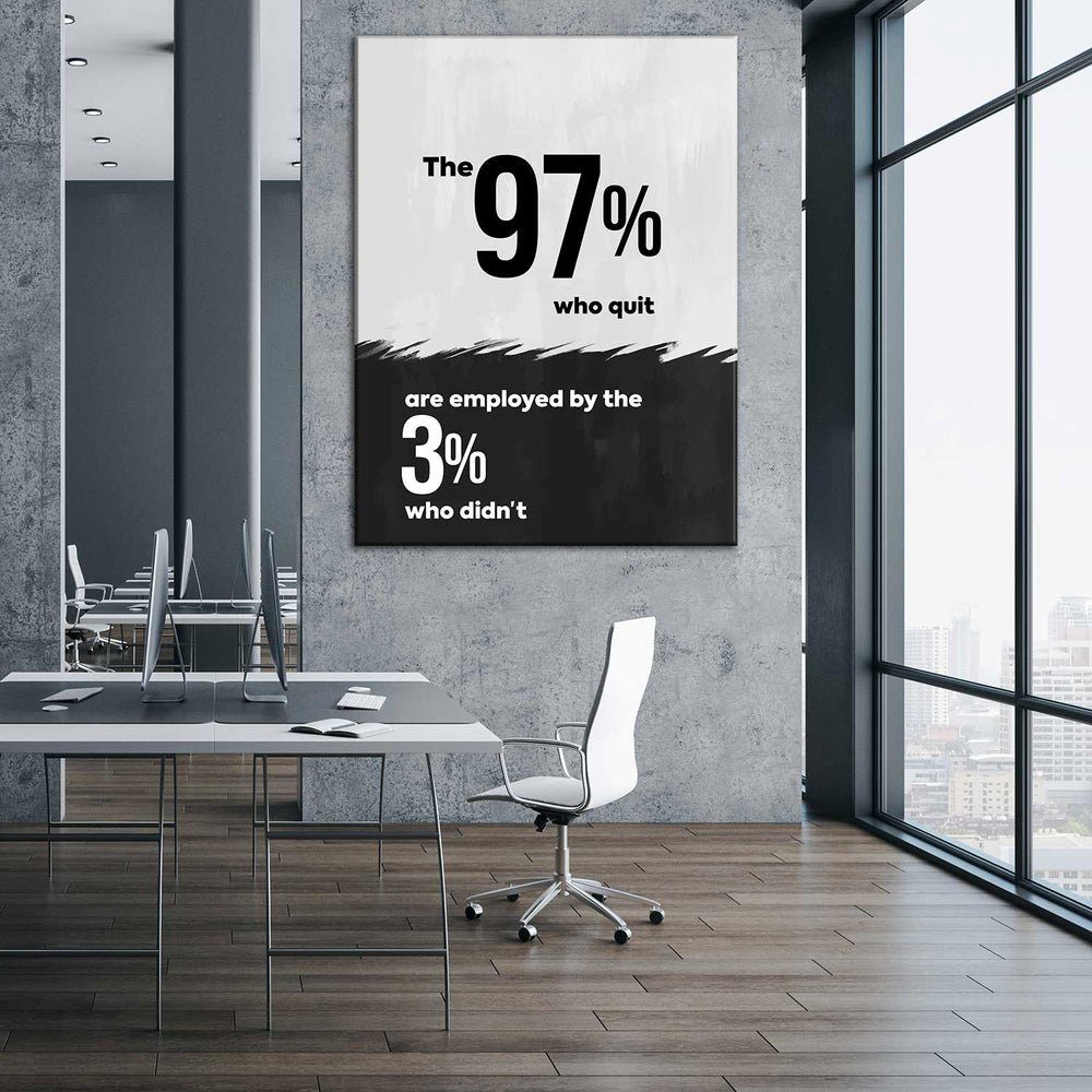 97% DOTCOMCANVAS® For goldener Rahmen Leinwandbild Premium 3% The - 97% the Works - - Mindset For - Motivation Leinwandbild 3%, Bür Works