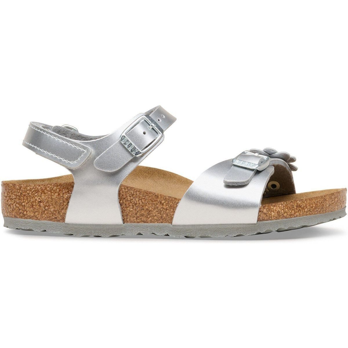 Birkenstock Rio AS Kids Flowers Birko-flor Elec. Met. Silver Outdoorsandale Stilvolle und komfortable Mädchensandale mit anatomischem Fußbett