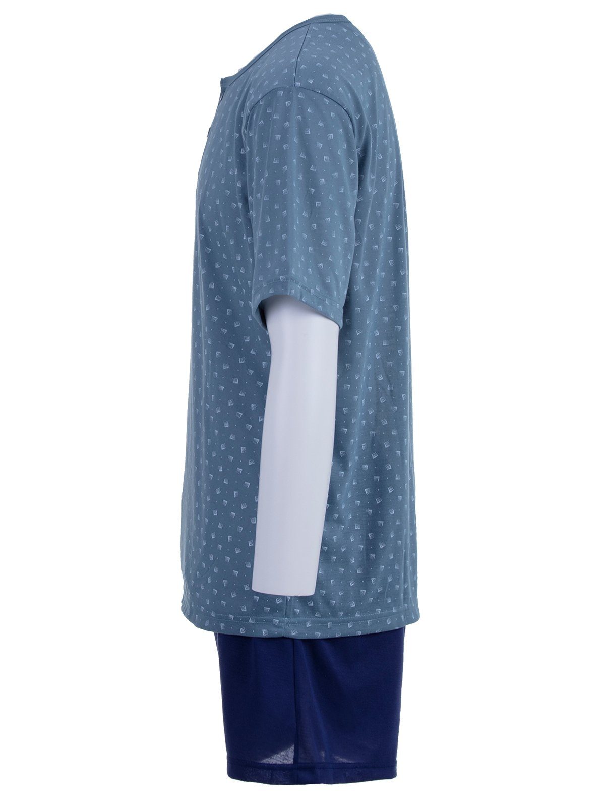 Lucky Schlafanzug Pyjama Set Knöpfe graublau Rechteck - Shorty