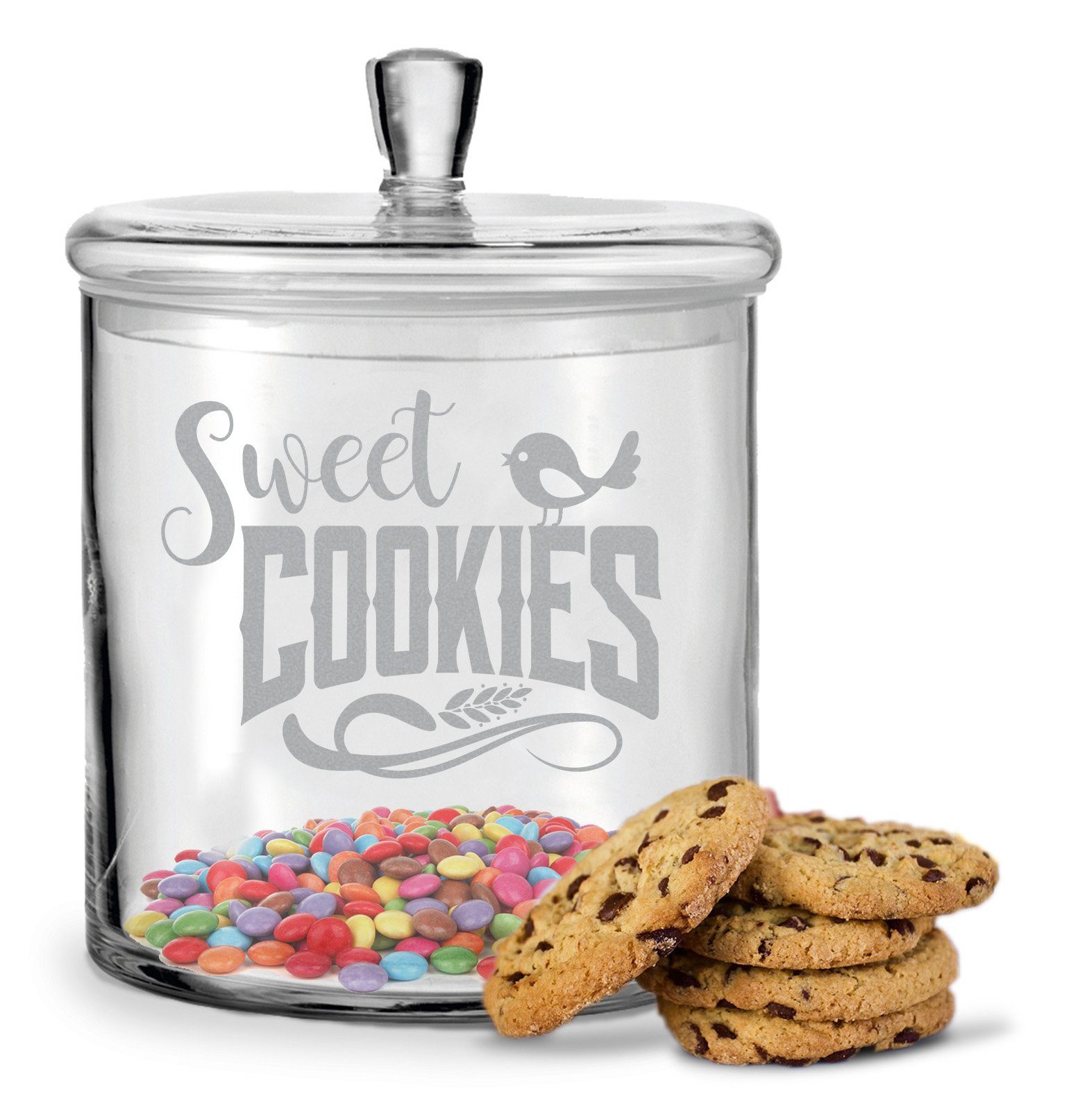 GRAVURZEILE Keksdose mit Gravur - Sweet Cookies - Keksdose mit luftdichtem Deckel, Glas, Handgefertigte Glasdose mit Deckel für Partner, Freunde & Familie