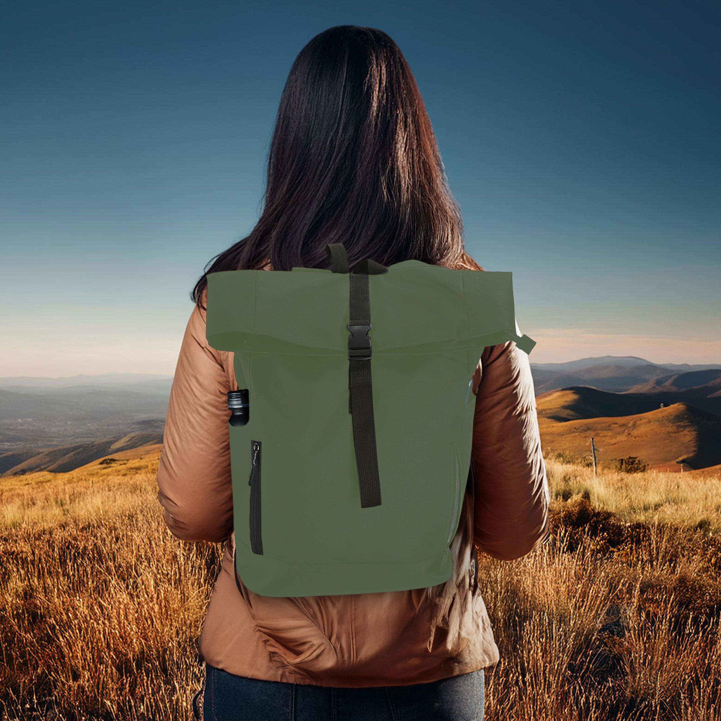 CEPEWA Rucksack Falt Rucksack Urban 30l oliv 40x57x15cm 600D Polyester Rolltop