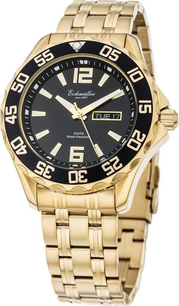 Eichmüller Taucheruhr Edelstahlarmband, 20 ATM, Goldfarben-Schwarz, 3480-05, Ø 41 mm, Elegante Herrenuhr