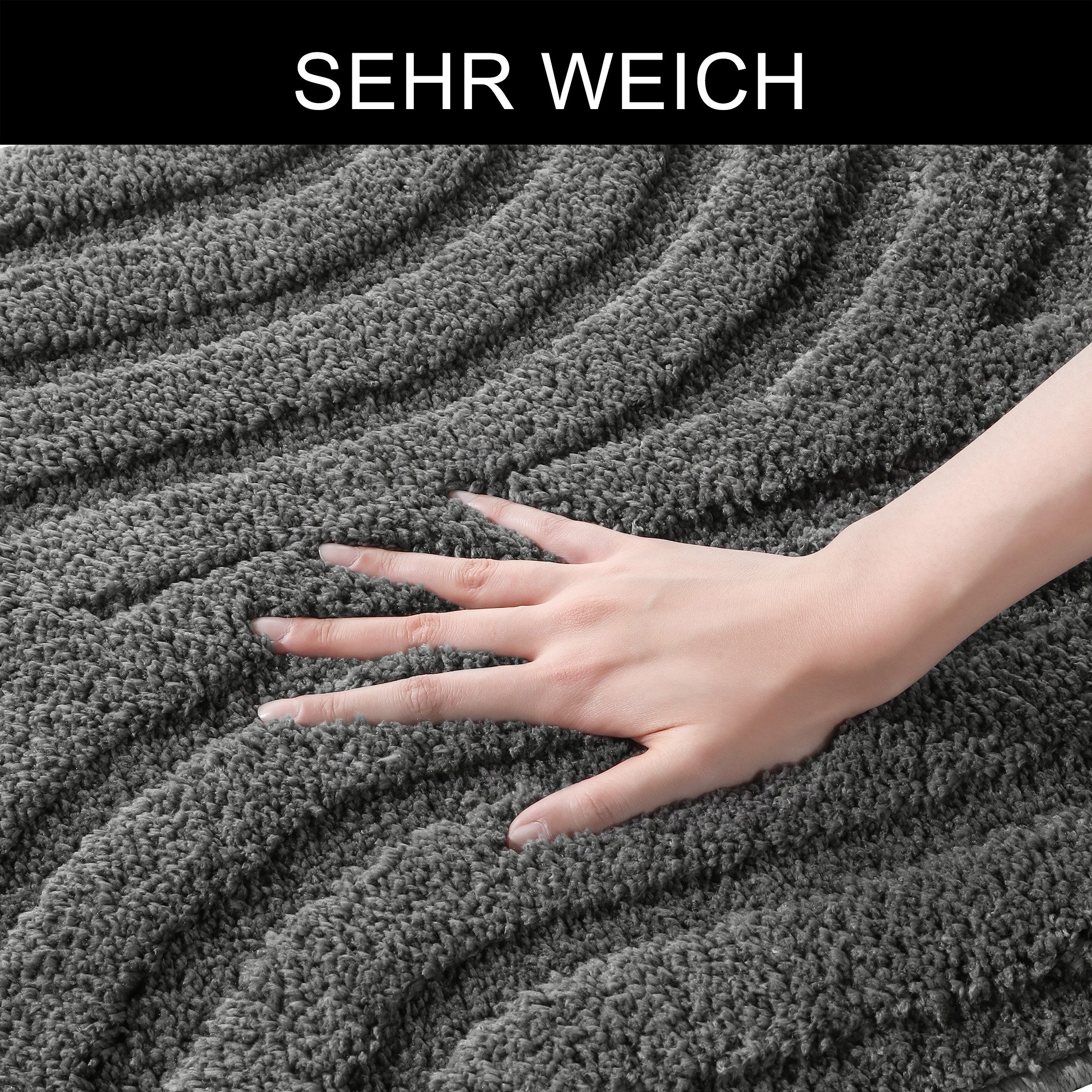 OTTO home Badematte Sanremo Scandi, Badvorleger, Badezimmer Teppich, Duschvorleger, Höhe 20 mm, rutschhemmend beschichtet, strapazierfähig, Polyester, halbrund, – Bild 4 von 5