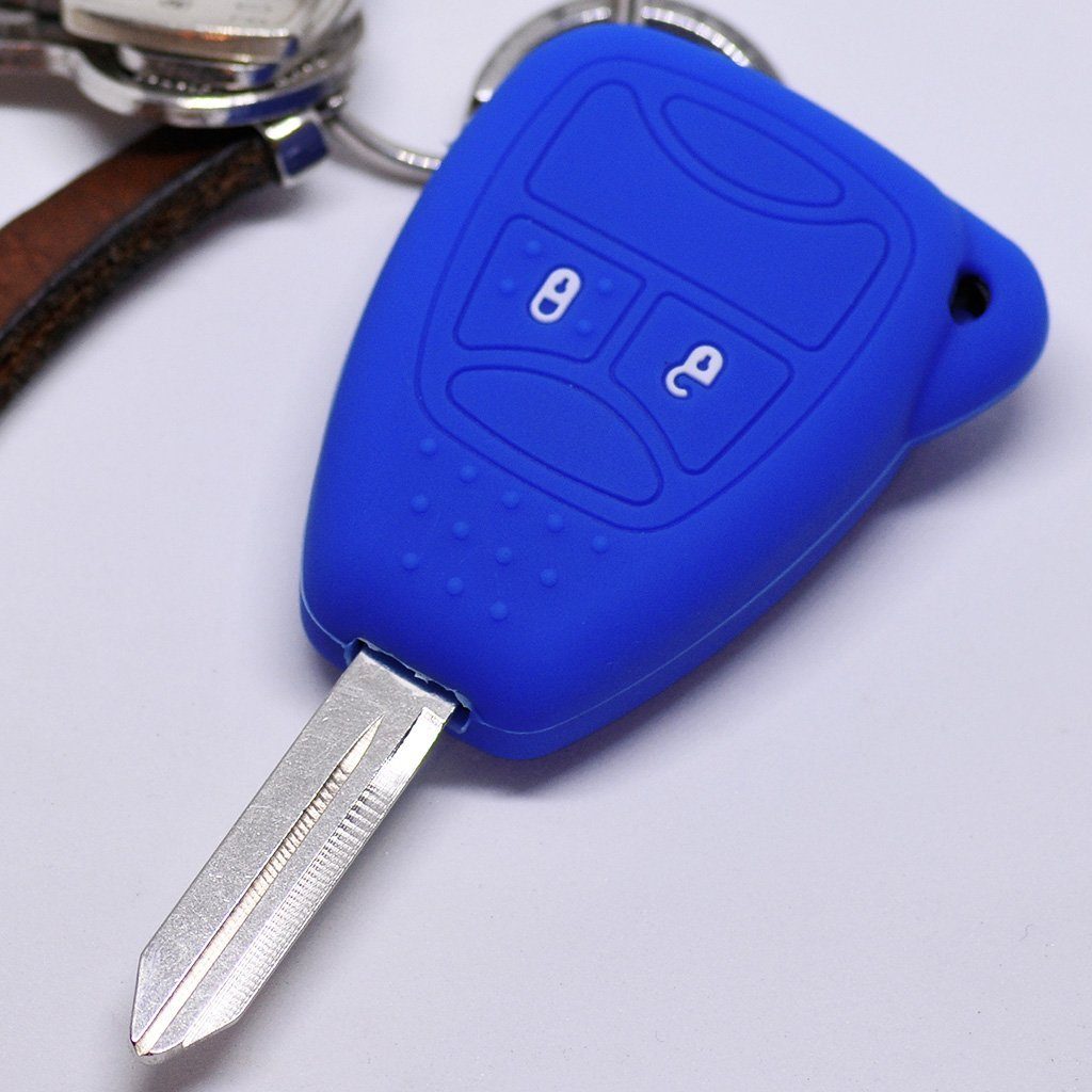 mt-key Schlüsseltasche Autoschlüssel Softcase Silikon Schutzhülle Blau, für Chrysler 300C Voyager Dodge RAM Jeep Commander Grand Cherokee