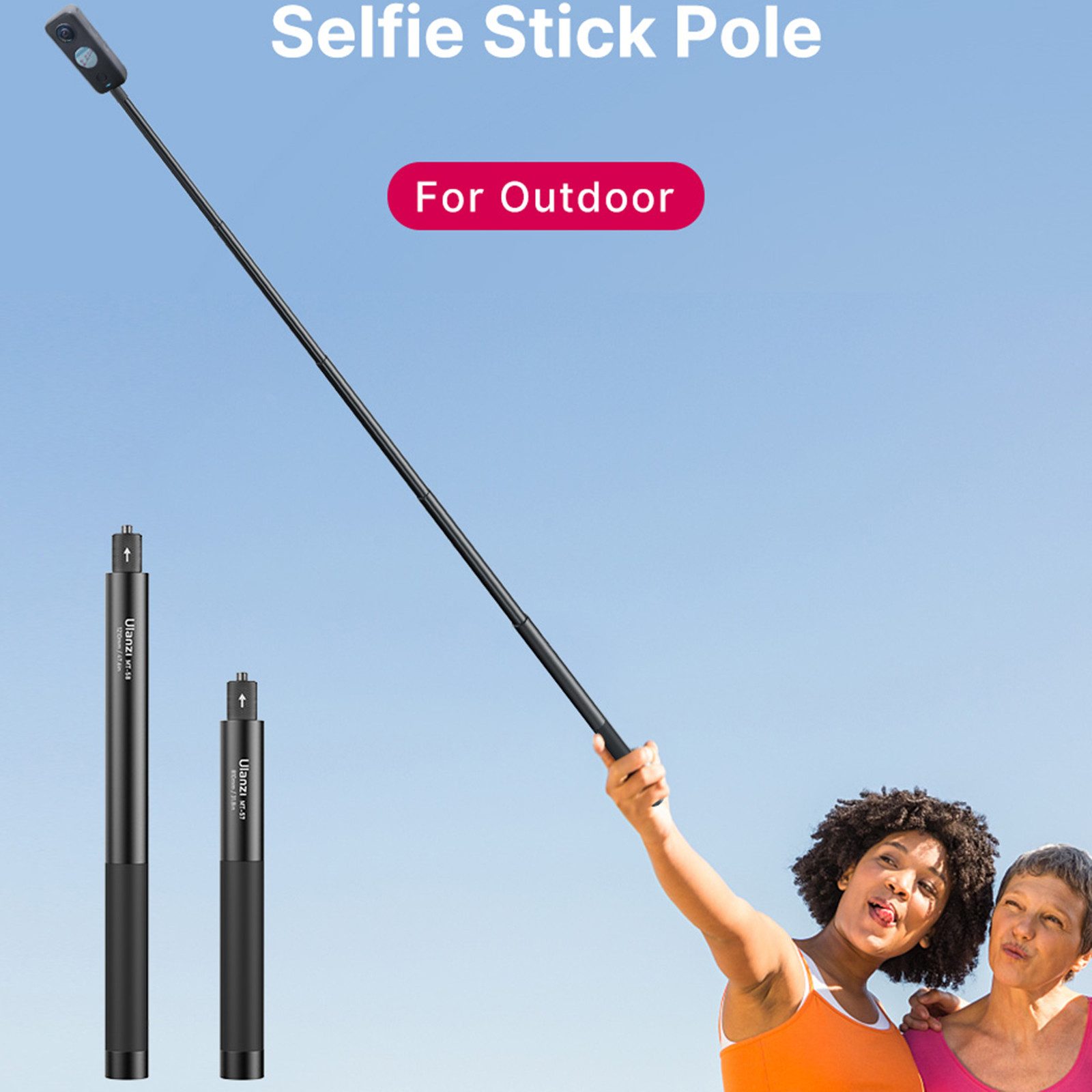 ULANZI Selfie-Stick MT-58 120cm Ausziehbarer Selfie-Stick für GoPro Hero 12-7 Insta360 X3