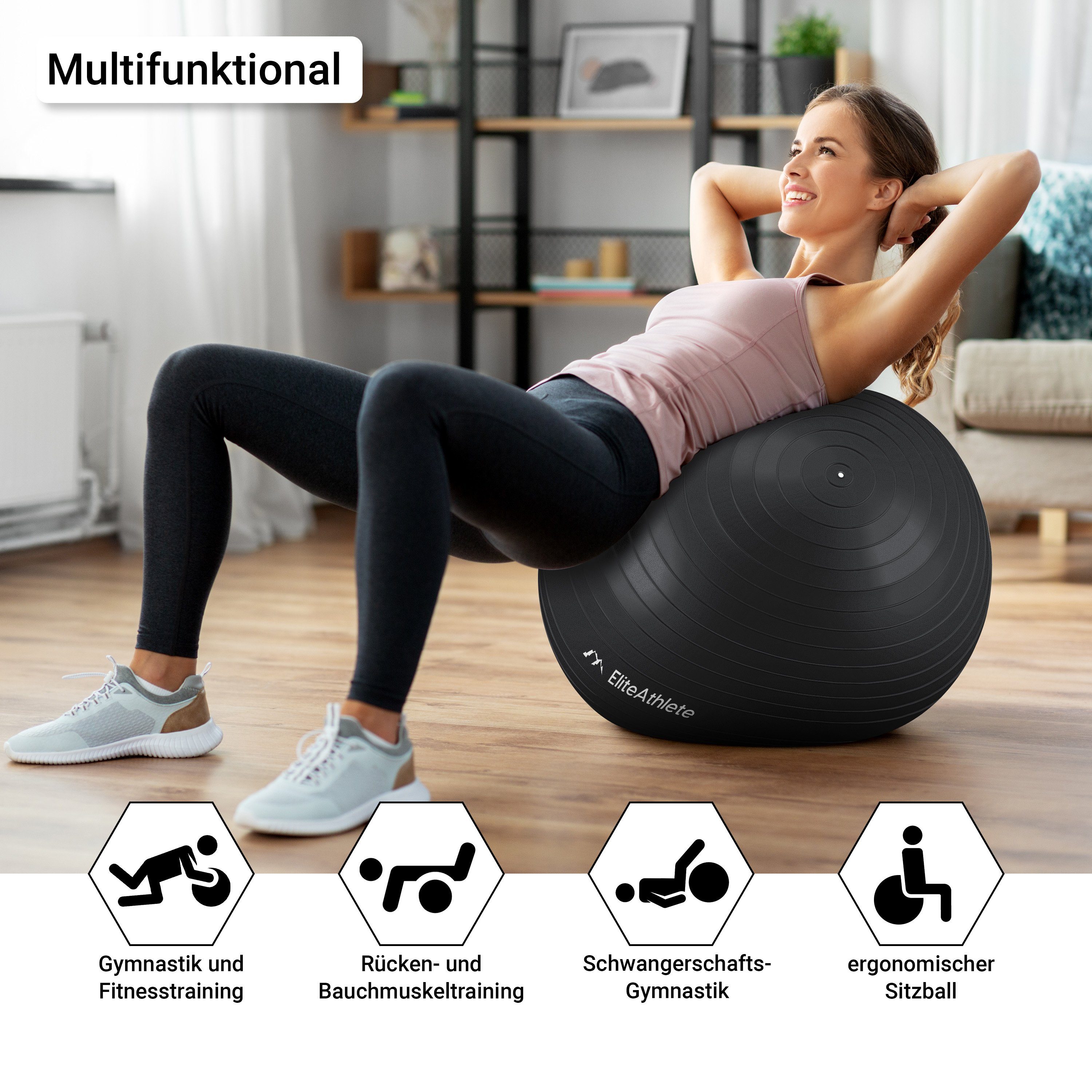 EliteAthlete Gymnastikball Gymnastikball Sitzball Büro ergonomisch - Fitness Yoga Schwangerschaft