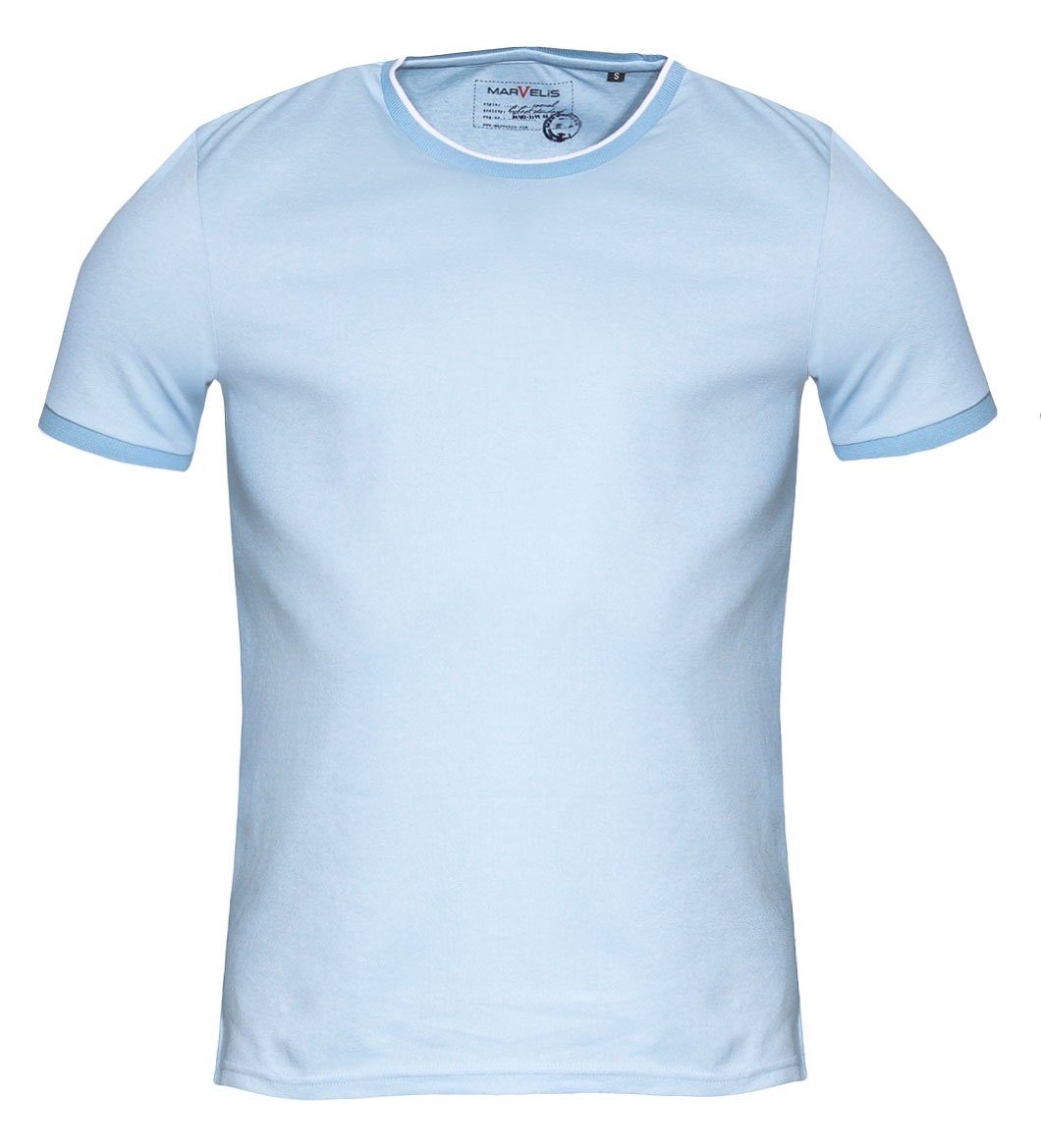 MARVELIS T-Shirt T-Shirt - Casual Fit - Rundhals - Einfarbig - Hellblau (1-tlg) Quick-Dry