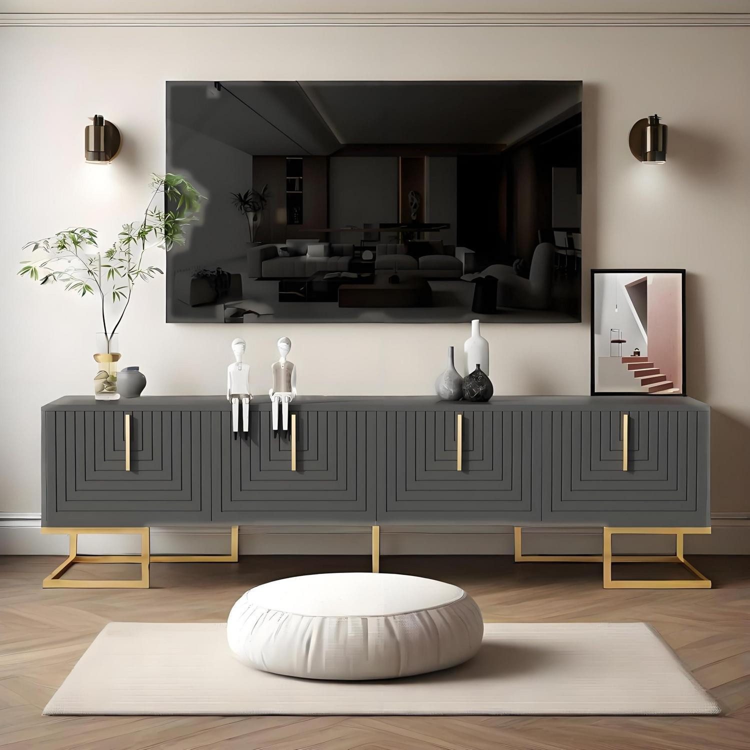 LuxusKollektion TV-Board TV Schrank Lowboard Struktur Tür Schubladen Grau(170x40x45.5cm)