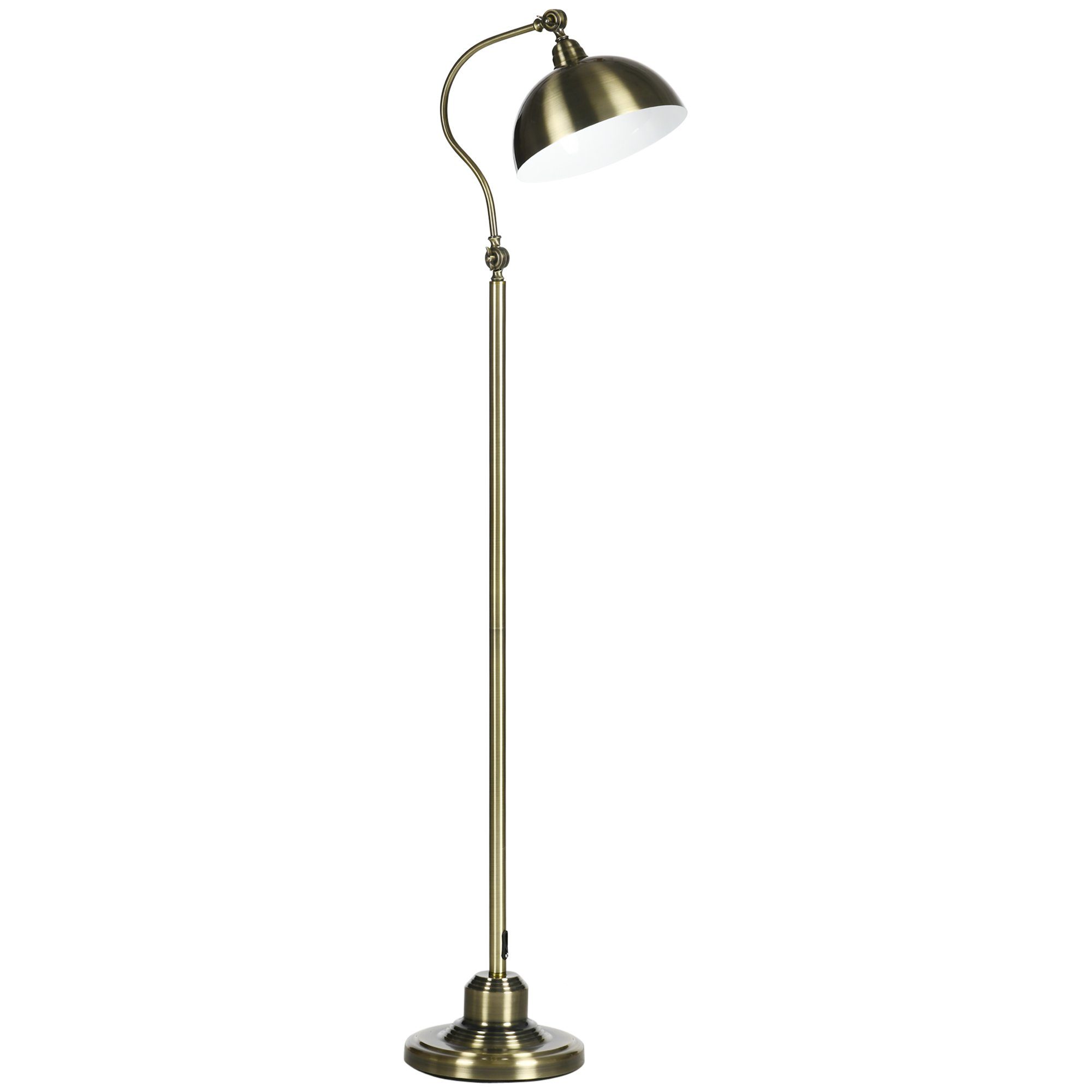 HOMCOM Stehlampe Stehleuchte im Vintage-Design, verstellbarer Winkel, Messing-Look, Ein-,Ausschalter, Ohne Leuchtmittel, Stehleuchte