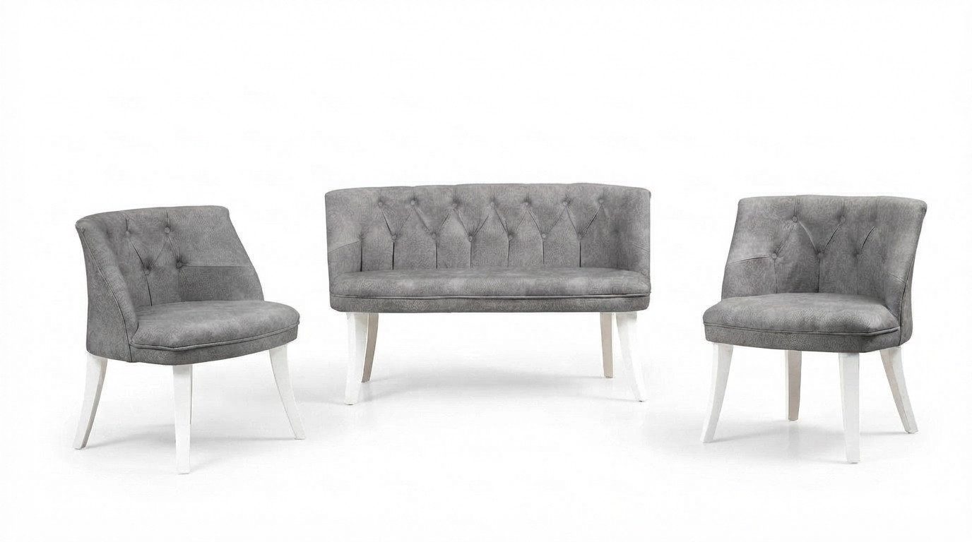 Xlmoebel Polstergarnitur Küchen Sitzgarnitur Rosa Chesterfield Bank und Sessel aus Stoff, (Polstergarnitur, 3-tlg., Bank & 2 Stühle), Made in Europa