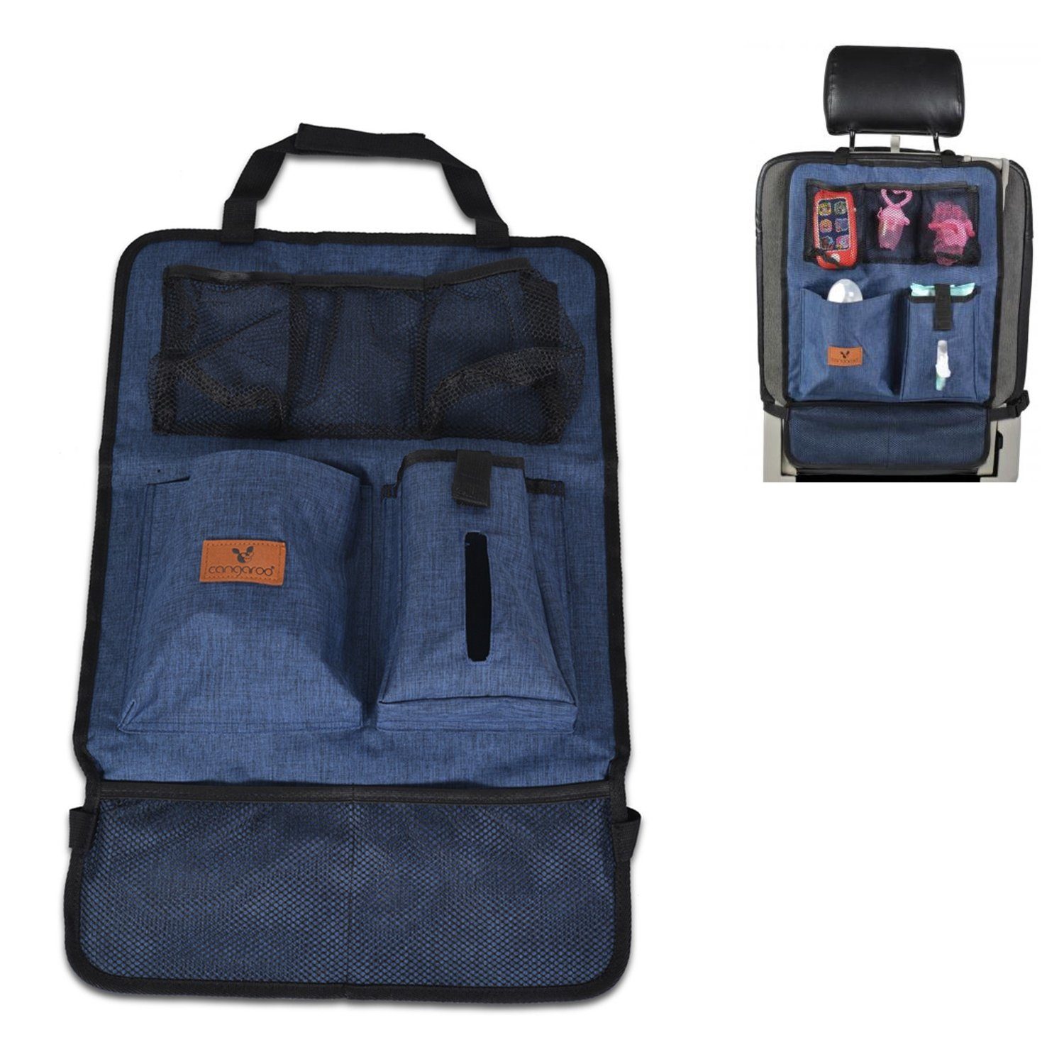 Cangaroo Auto-Rückenlehnentasche Organizer für blau Rückenlehnenschutz (1-tlg), Organizer mit mit Taschen Auto Reise Taschen