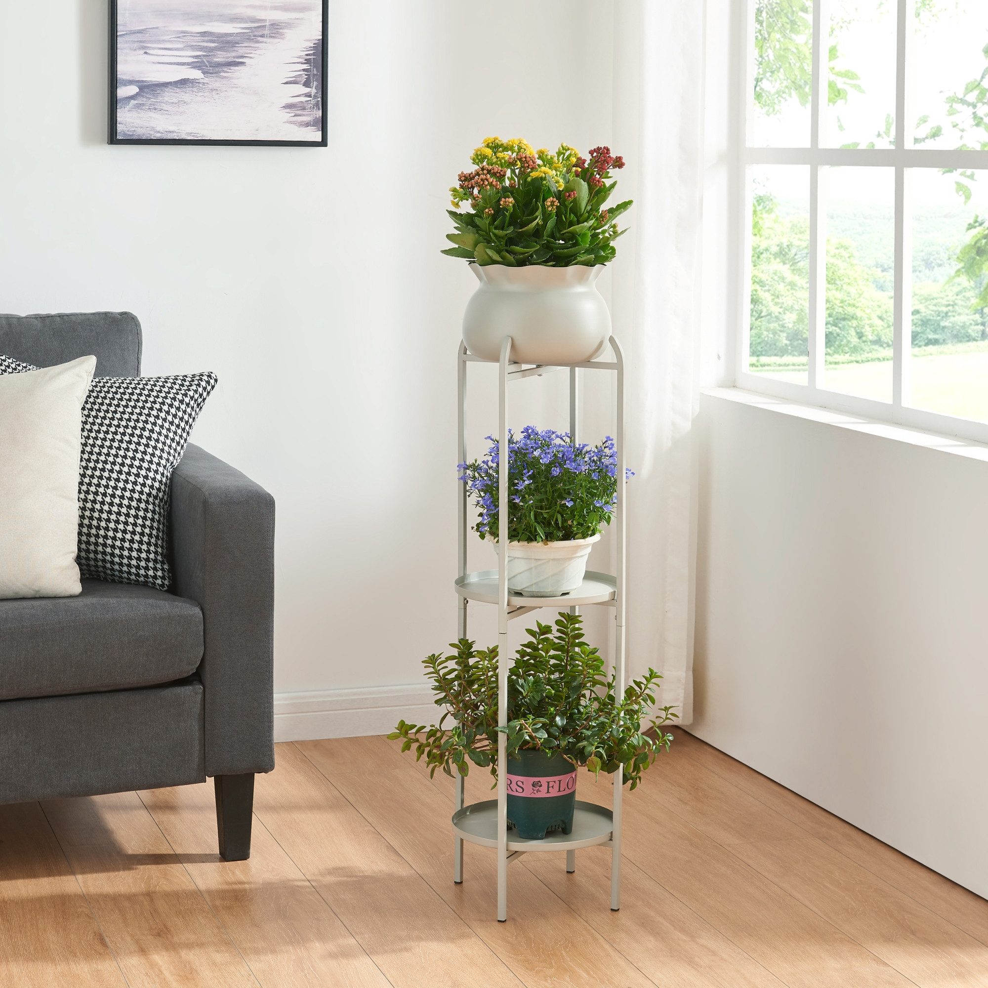 en.casa Blumenständer, »Altena« Metall 94,5 x 27 x 27 cm Hellgrau günstig online kaufen