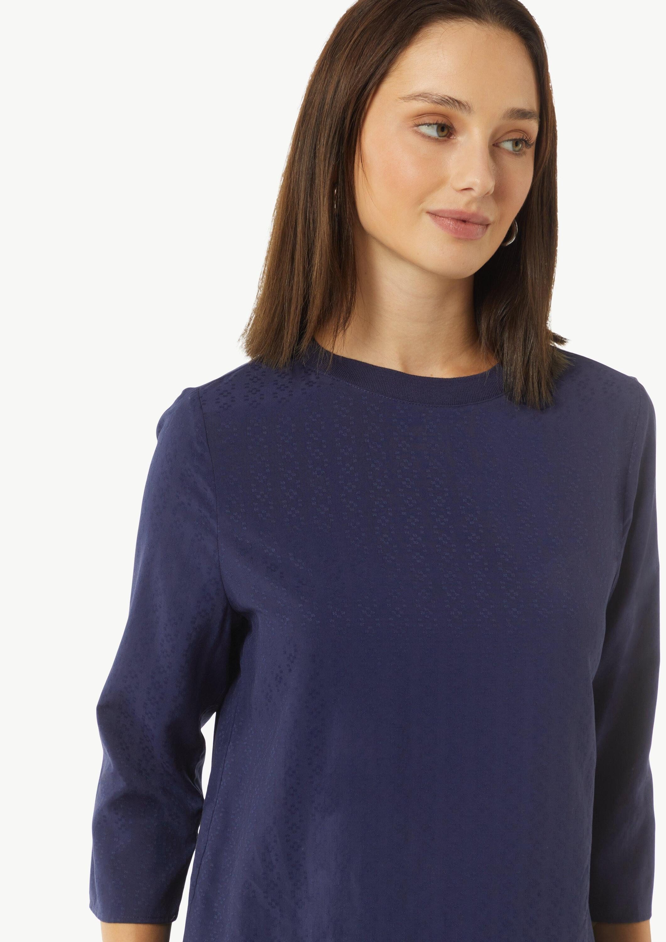 comma Kurzarmbluse Bluse Bluse aus Jacquard mit T-Shirt-Ausschnitt