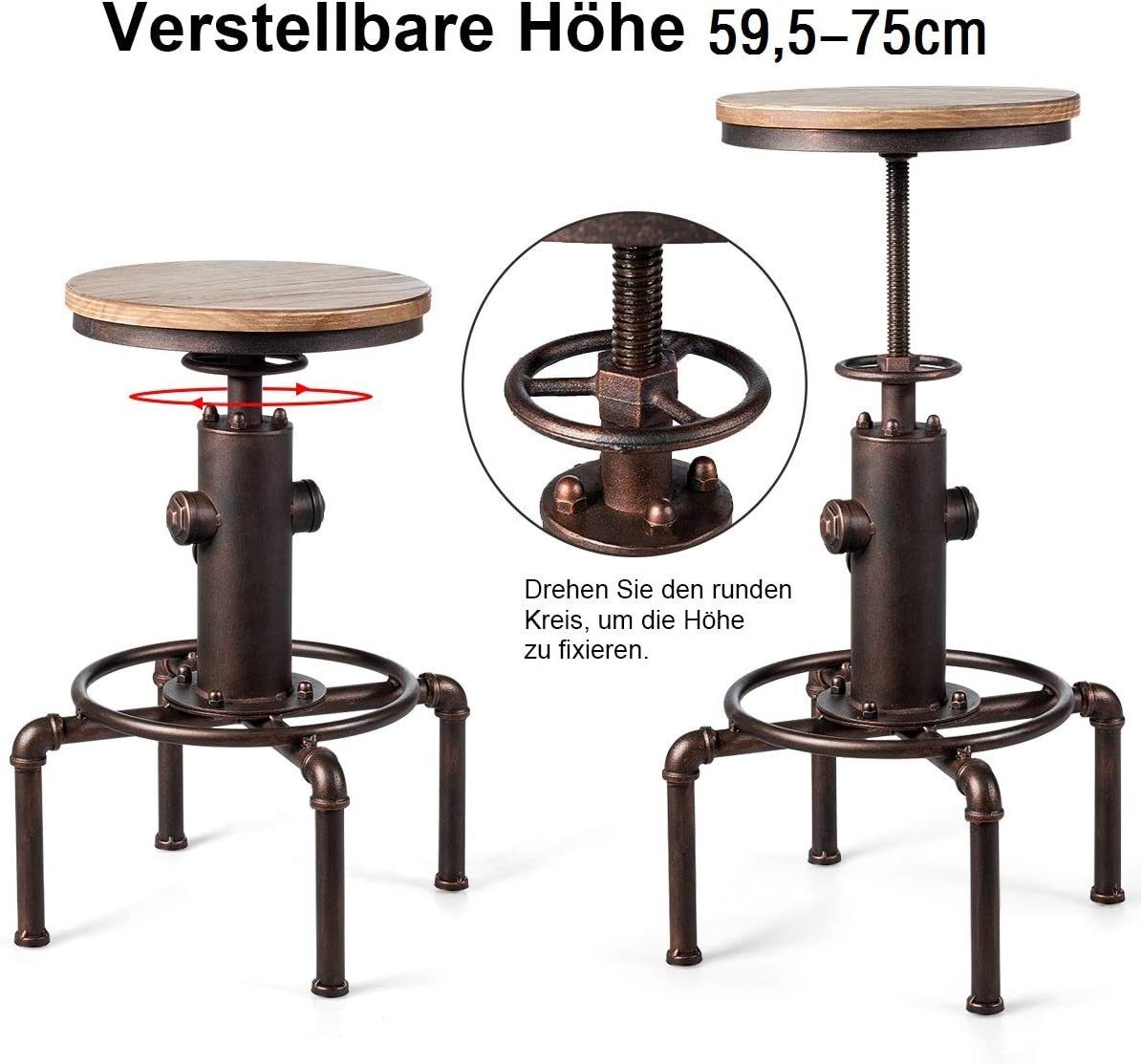 COSTWAY Barhocker, höhenverstellbar & drehbar, mit Fußstütze, 59,5-75cm