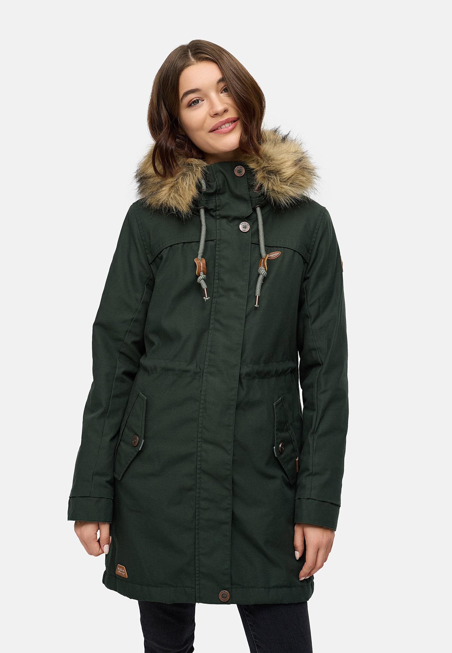 Ragwear Winterjacke Tawny stylischer Winterparka mit großer Kapuze und Kunstfellkragen